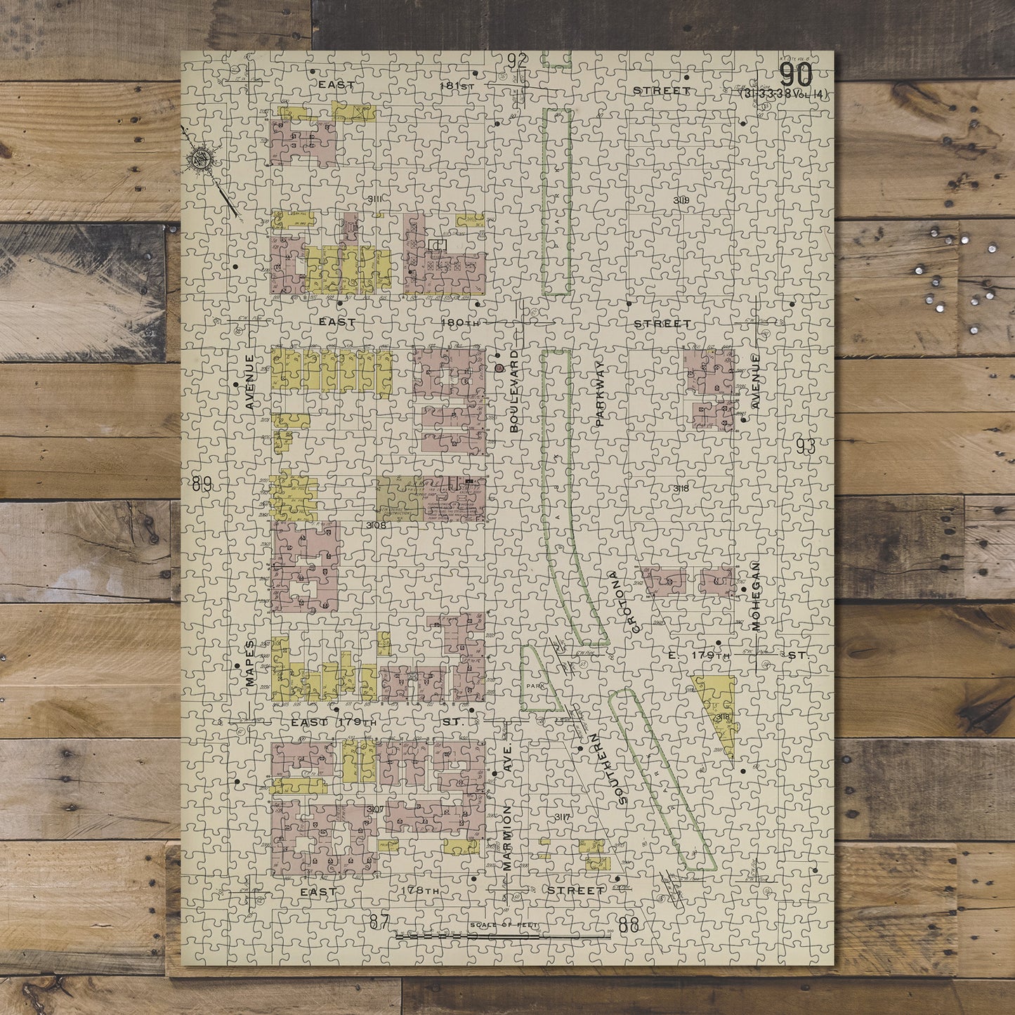 1000 Piece Jigsaw Puzzle 1884 Map of New York Bronx, V. 15, Plate No. 90 Map
