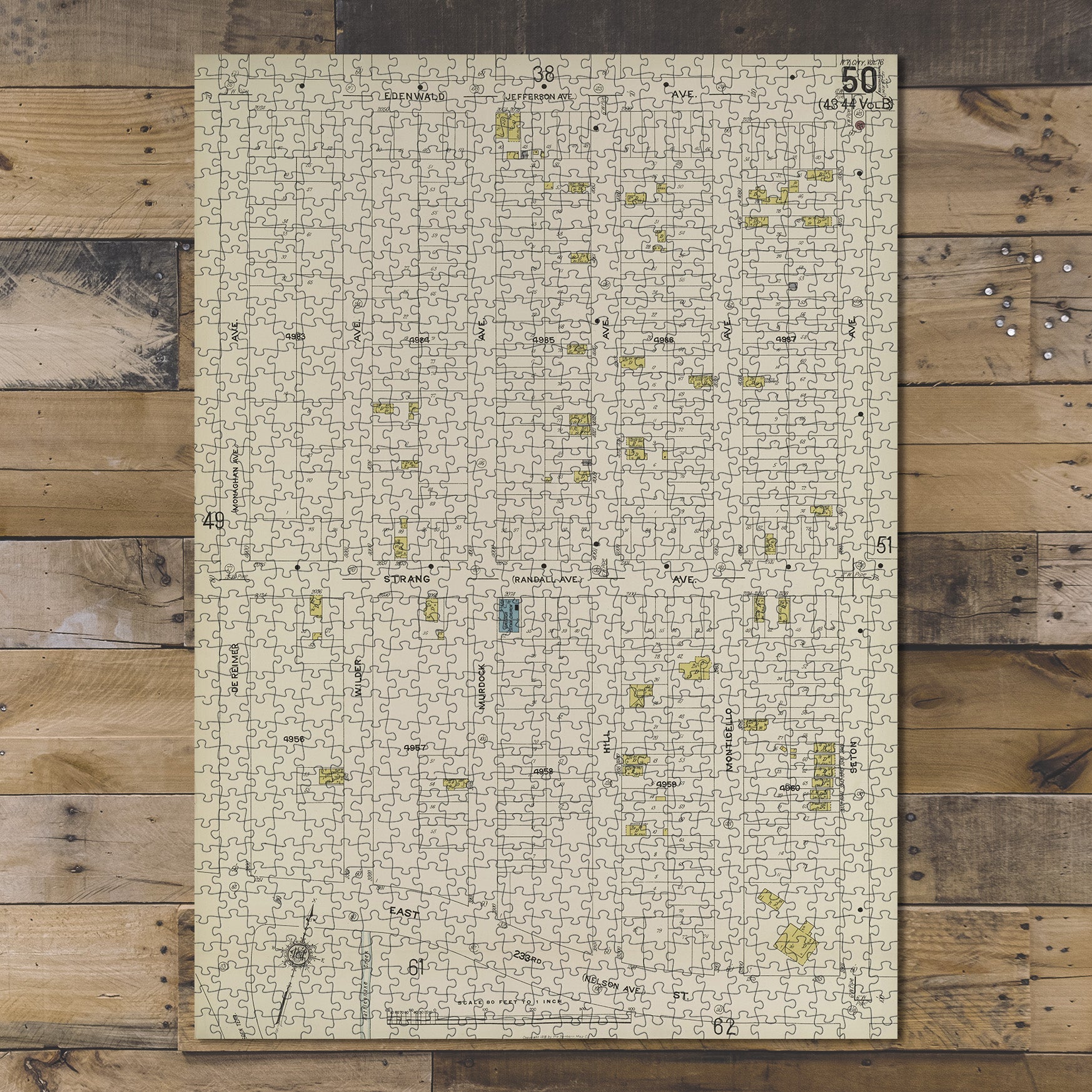 1000 Piece Jigsaw Puzzle 1884 Map of New York Bronx, V. 18, Plate No. 50 Map