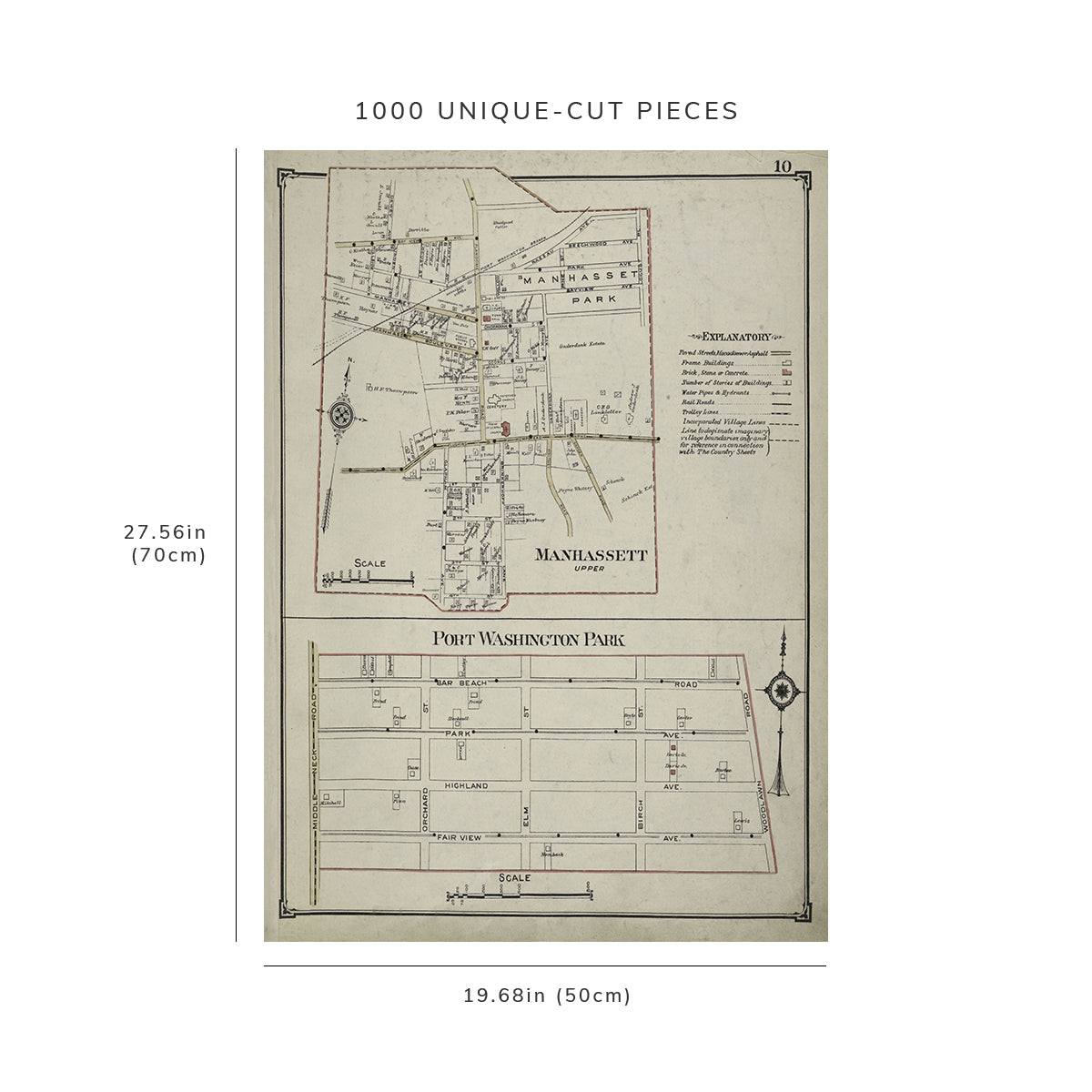 1000 Piece Jigsaw Puzzle: 1914 Map of New York Manhassett Upper; Port Washington Park