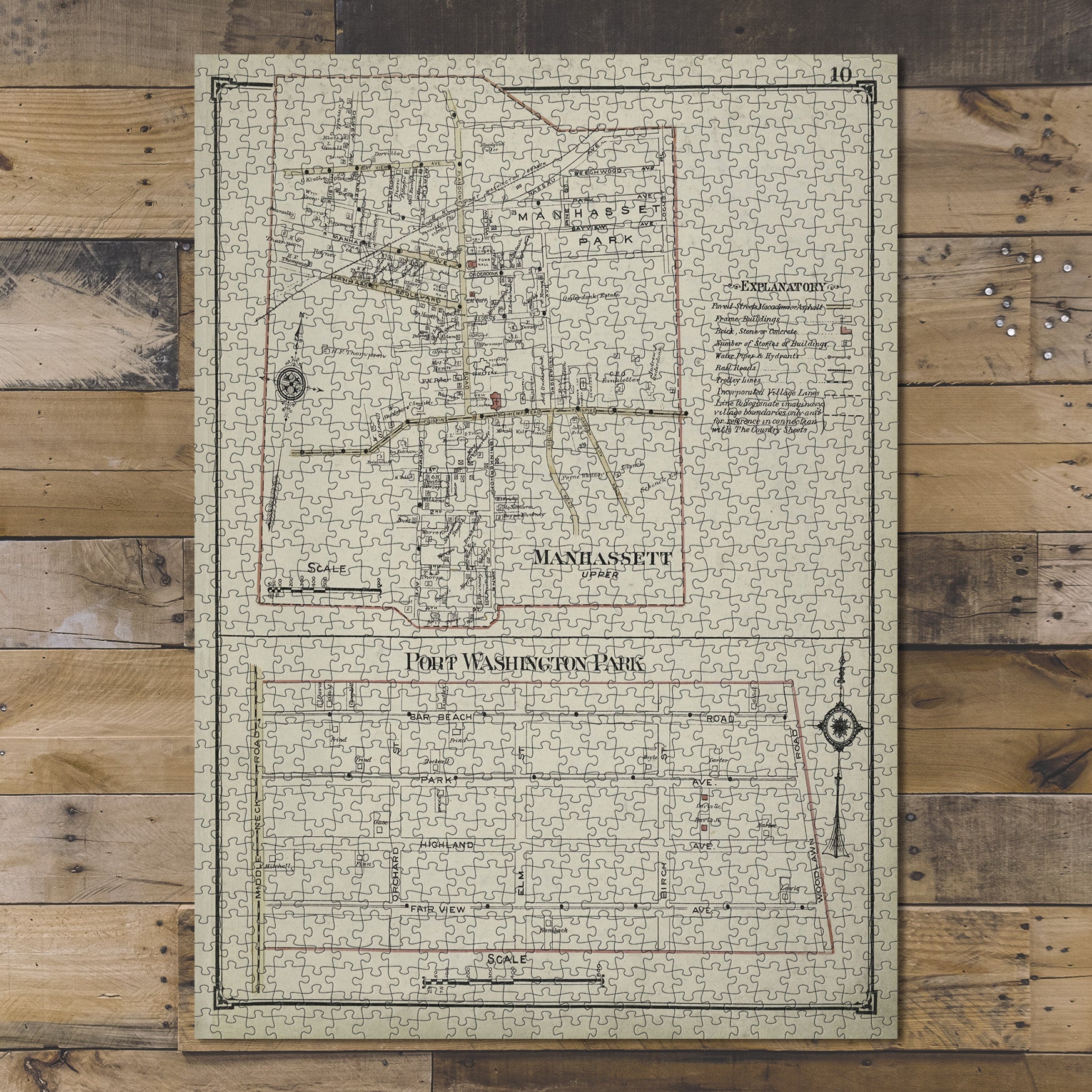 1000 Piece Jigsaw Puzzle 1914 Map of New York Manhassett Upper; Port Washington Park