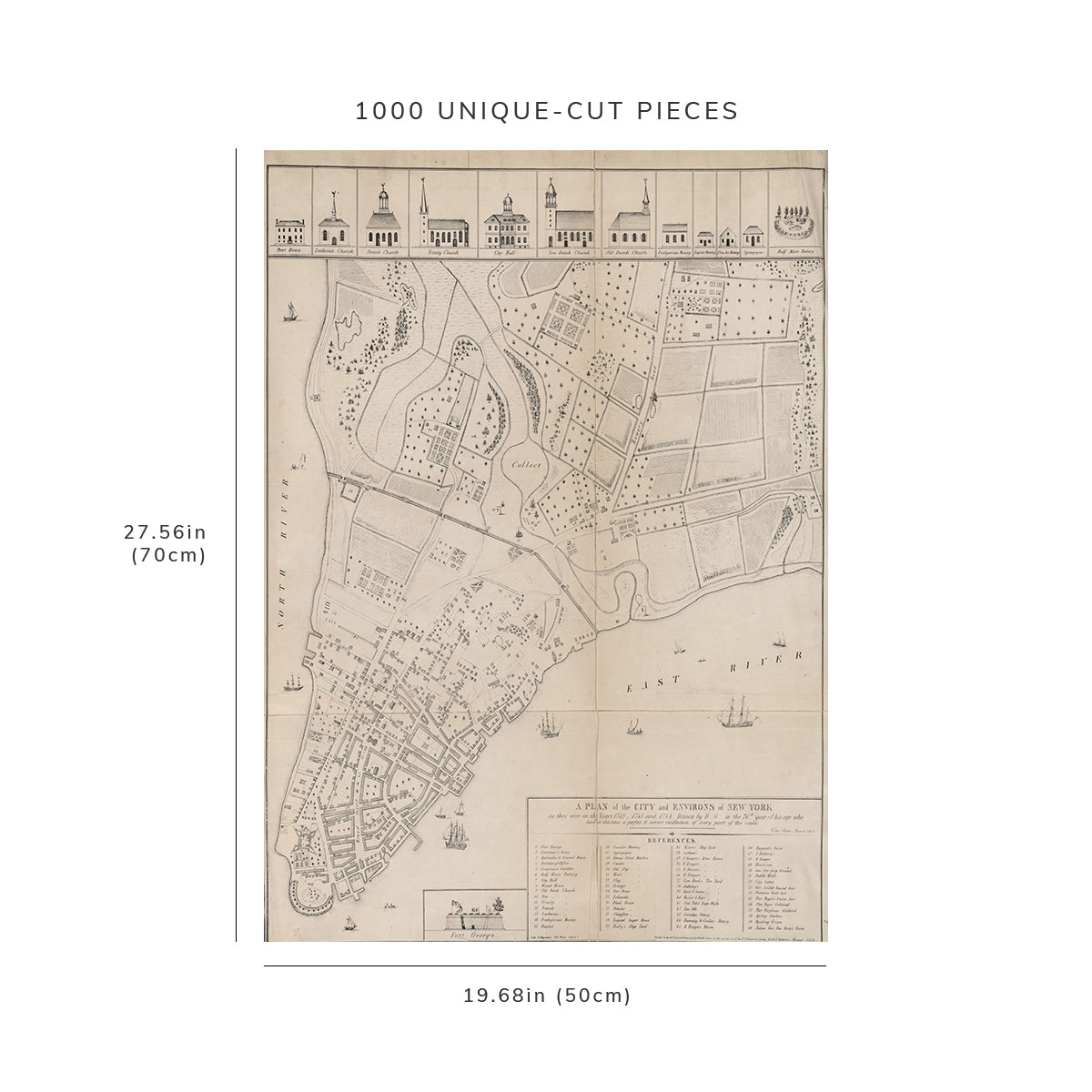 1000 Piece Jigsaw Puzzle: 1854 Map of New York A Plan of the City and Environs of N.Y.