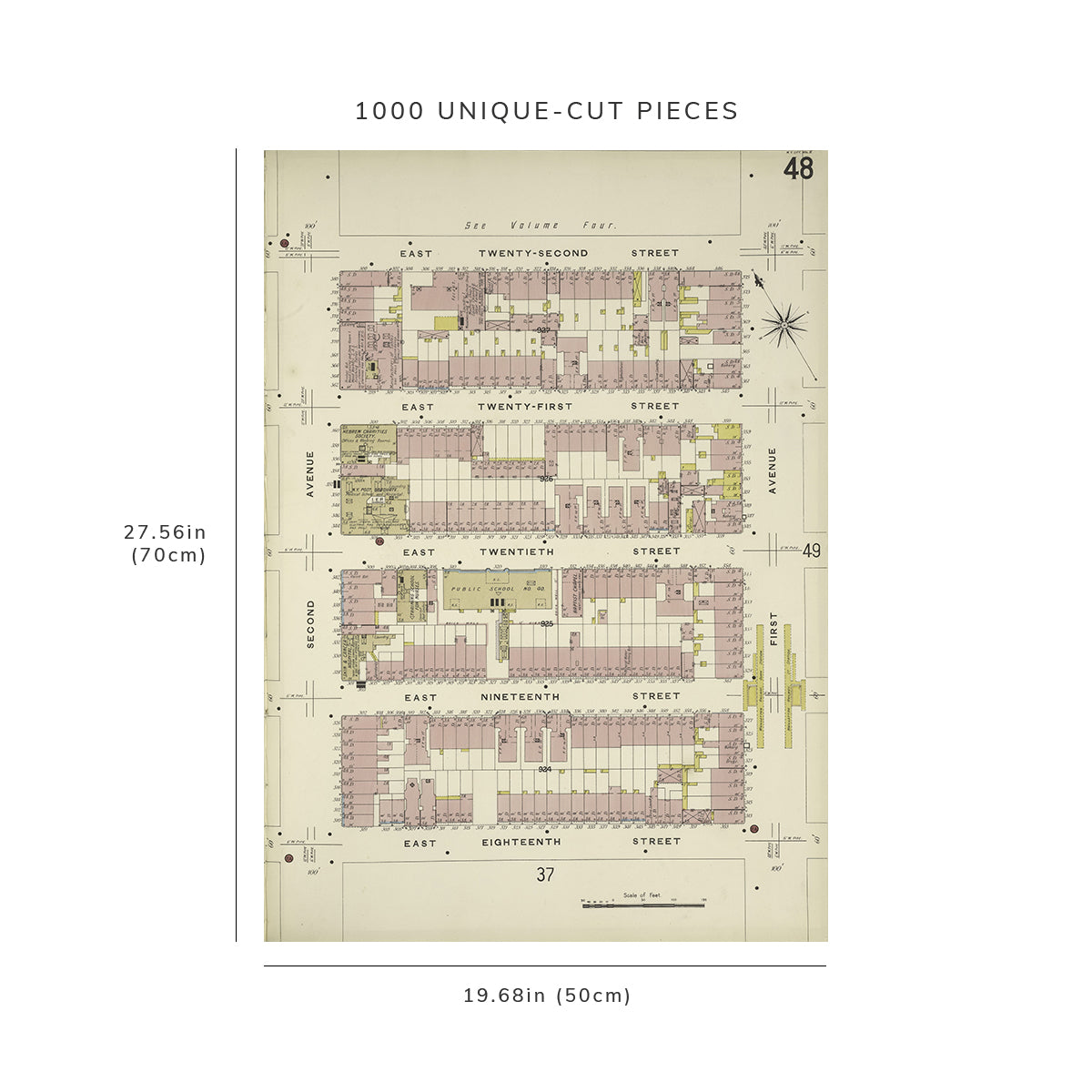 1000 Piece Jigsaw Puzzle: 1884 Map of New York Manhattan, V. 2, Plate No. 48 Map