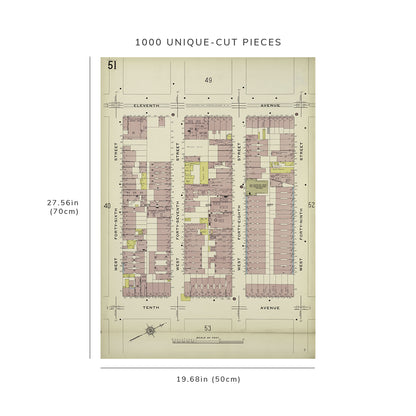 1000 Piece Jigsaw Puzzle: 1884 Map of New York Manhattan, V. 5, Plate No. 51 Map