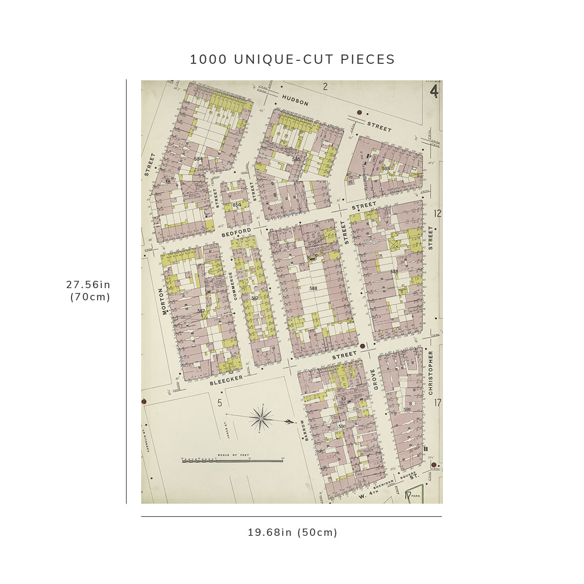 1000 Piece Jigsaw Puzzle: 1884 Map of New York Manhattan, V. 3, Plate No. 4 Map