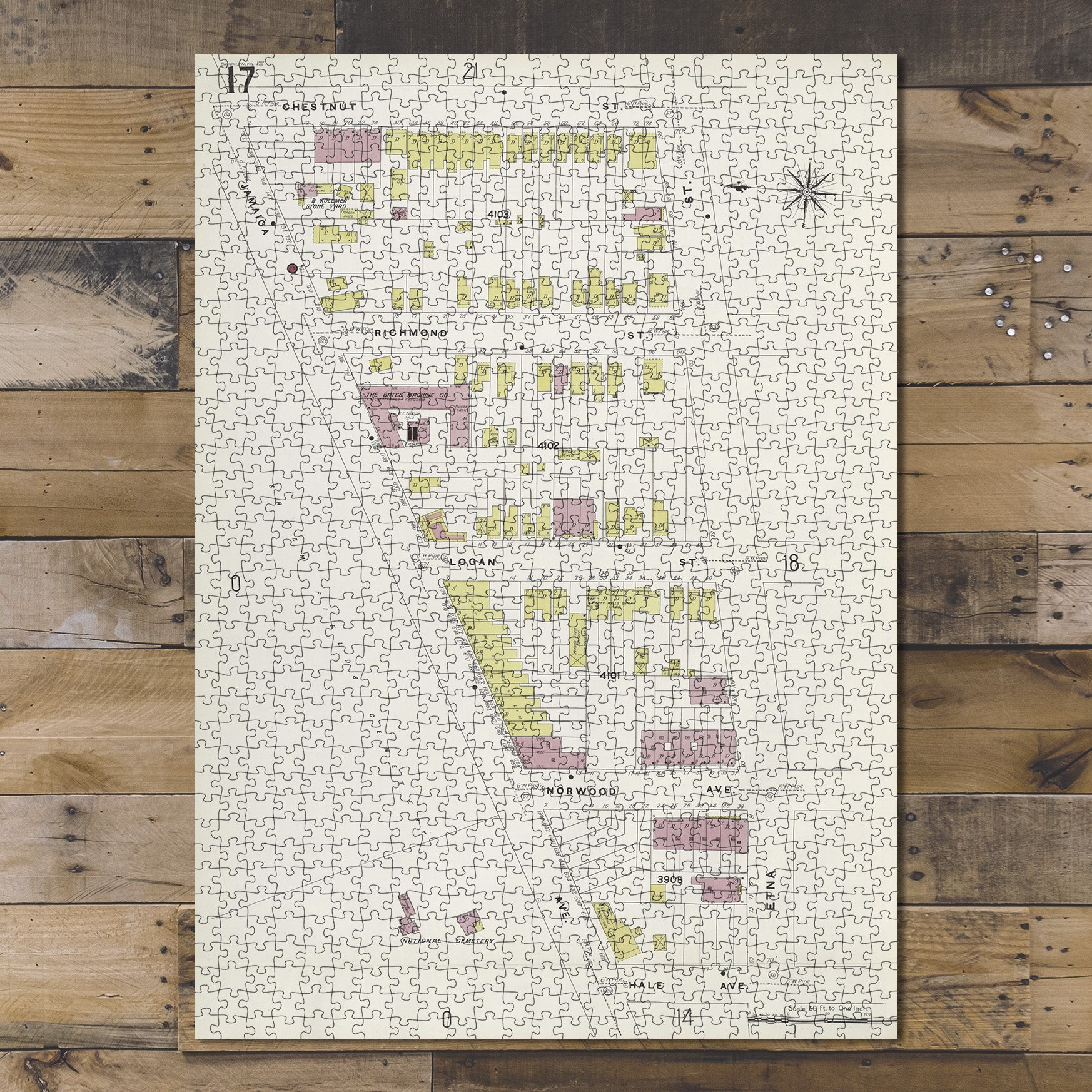 1000 Piece Jigsaw Puzzle 1884 Map of New York Brooklyn V. 8, Plate No. 17 Map