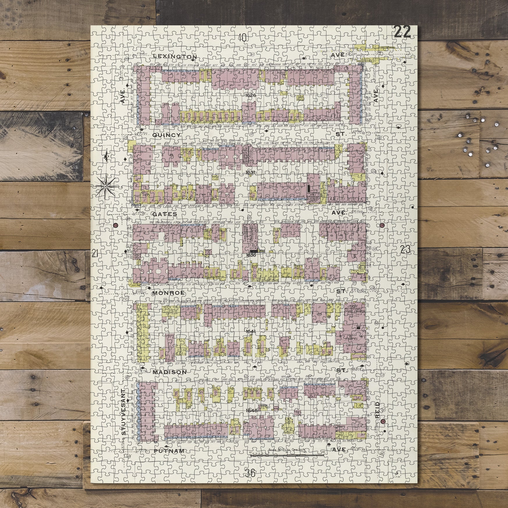 1000 Piece Jigsaw Puzzle 1884 Map of New York Brooklyn V. 5, Plate No. 22 Map