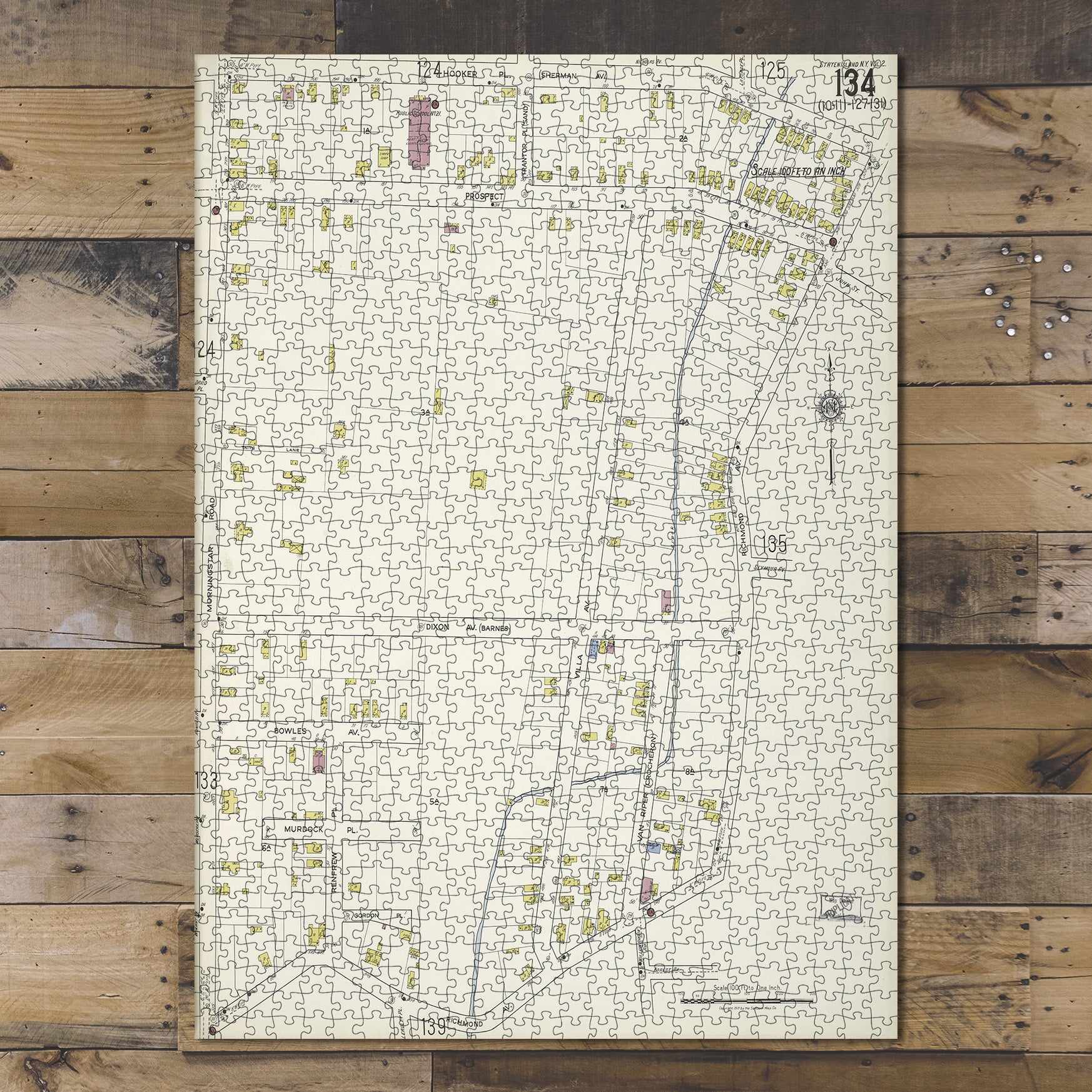 1000 Piece Jigsaw Puzzle 1884 Map of New York Staten Island, V. 2, Plate No. 134 Map