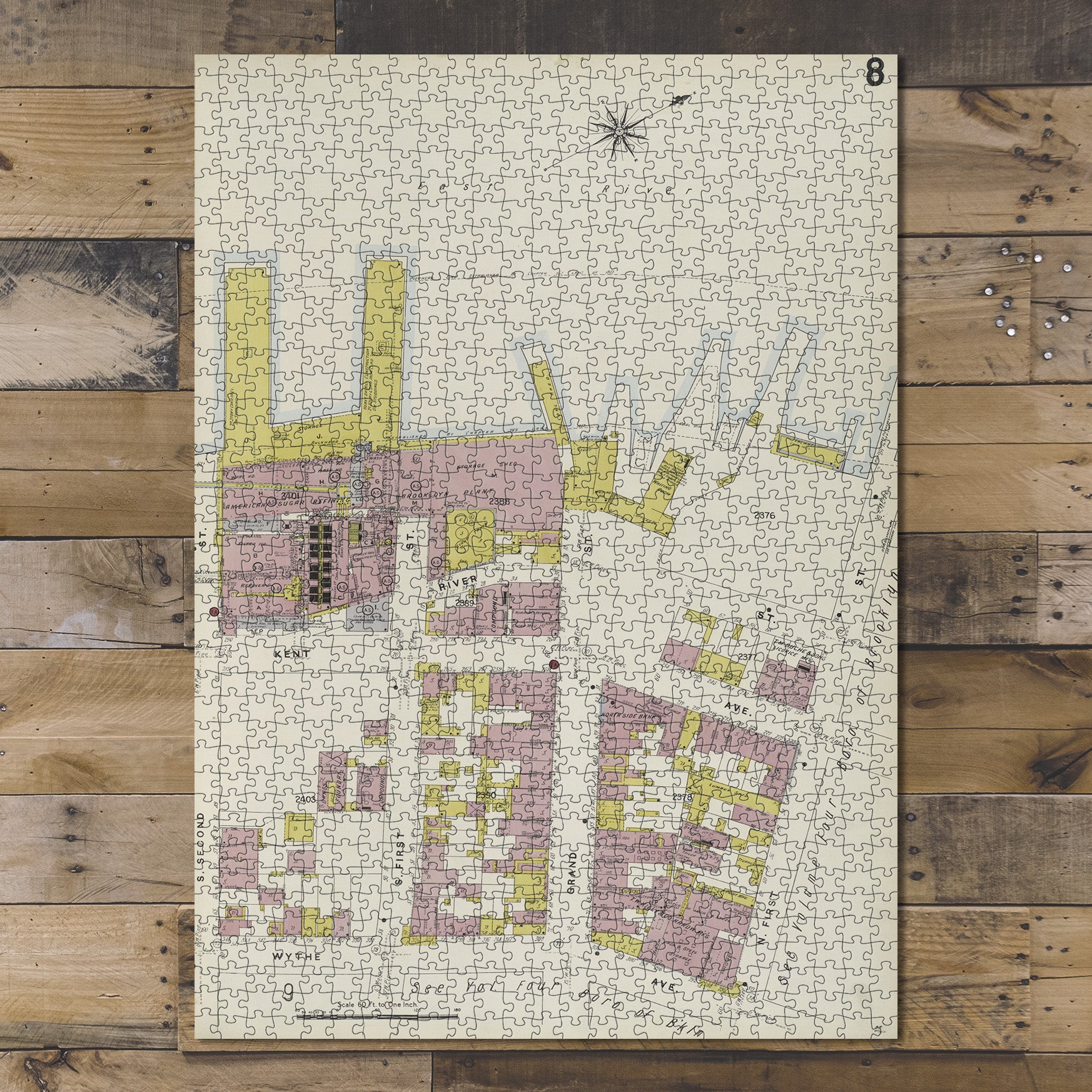 1000 Piece Jigsaw Puzzle 1884 Map of New York Brooklyn V. 3, Plate No. 8 Map