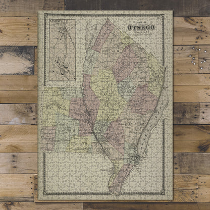 1000 Piece Jigsaw Puzzle 1868 Map of New York Oaksville Village Town of Otsego, Otsego