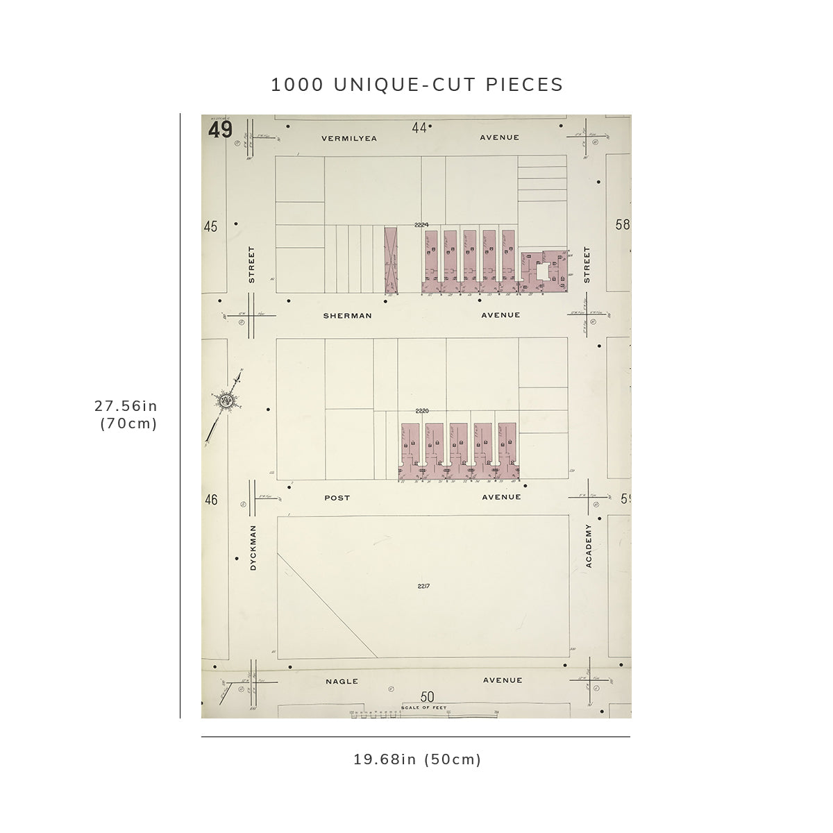 1000 Piece Jigsaw Puzzle: 1884 Map of New York Manhattan, V. 12, Plate No. 49 Map