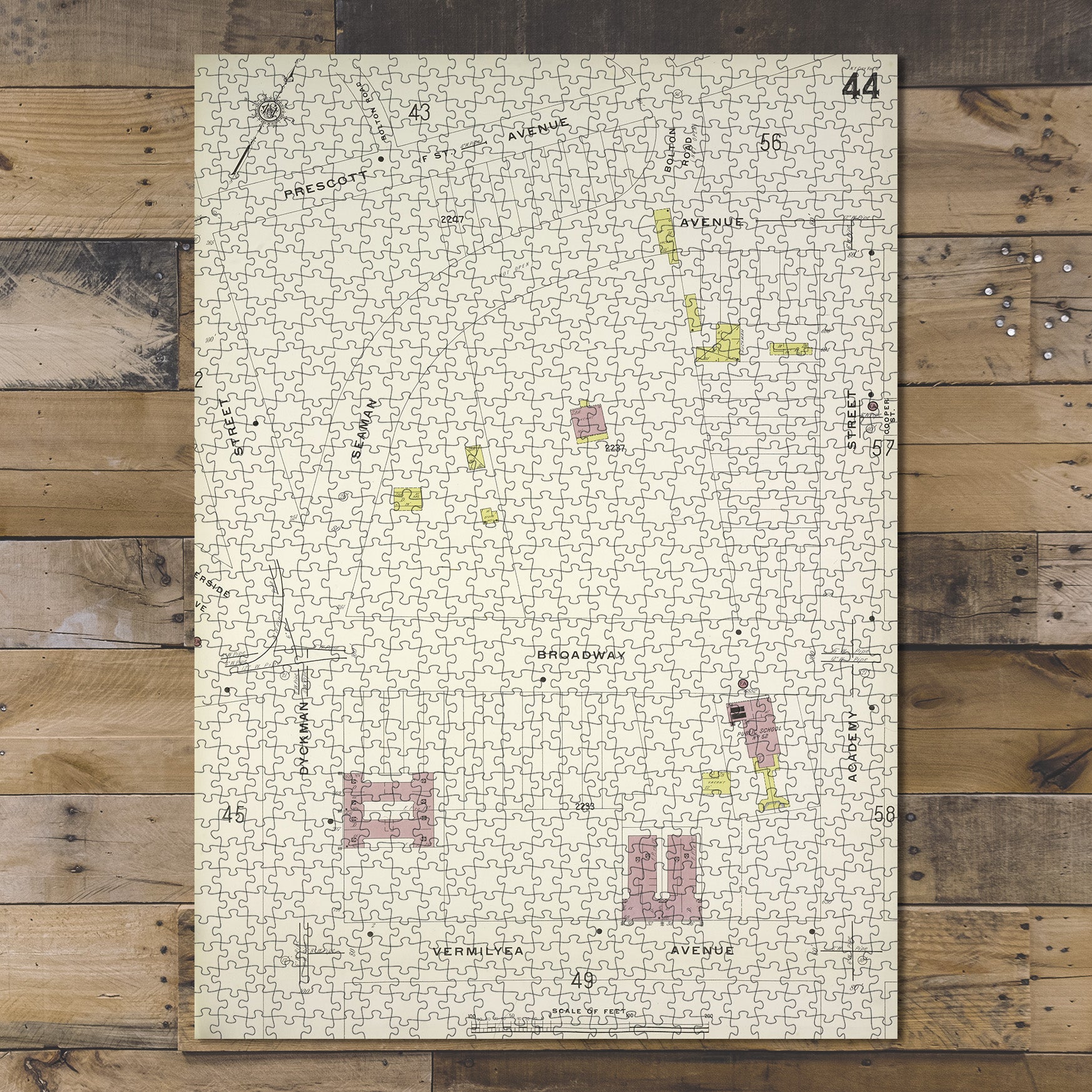 1000 Piece Jigsaw Puzzle 1884 Map of New York Manhattan, V. 12, Plate No. 44 Map