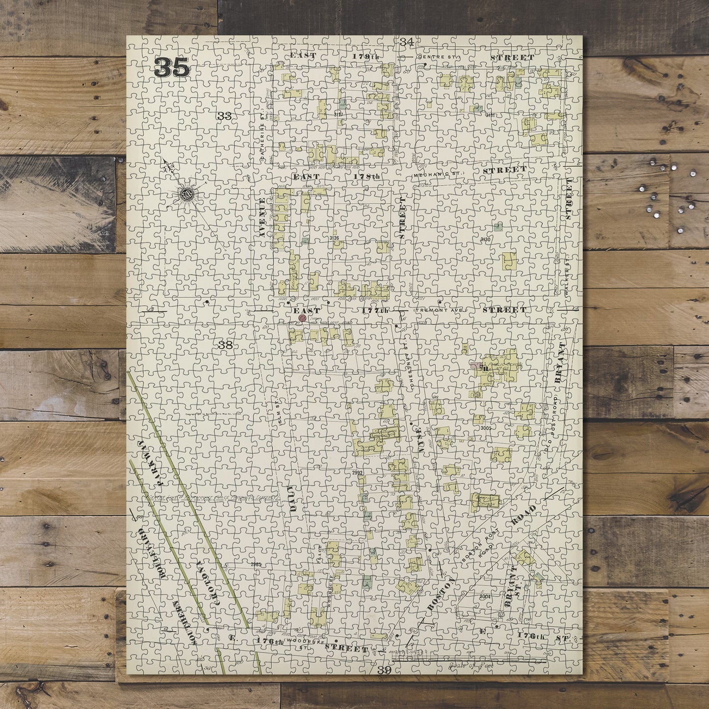 1000 Piece Jigsaw Puzzle 1884 Map of New York Bronx, V. 14, Plate No. 35 Map