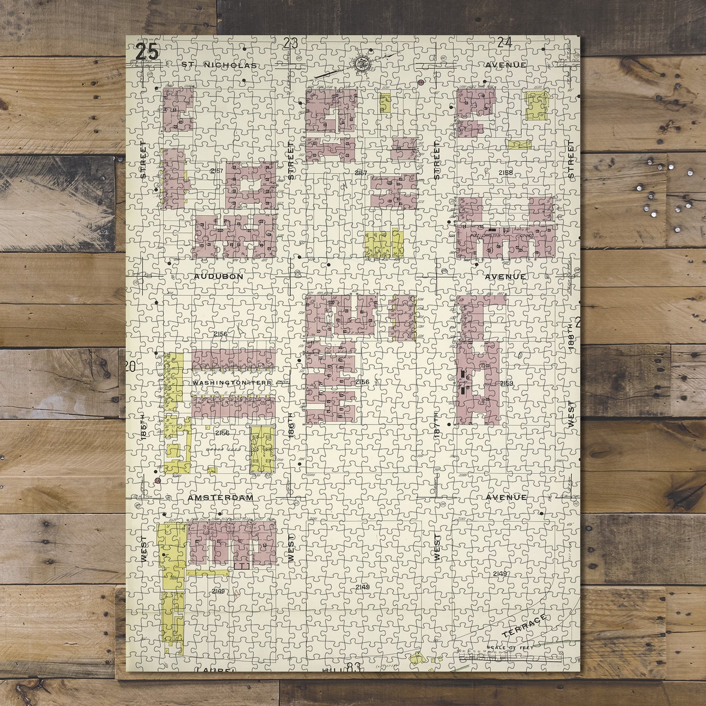 1000 Piece Jigsaw Puzzle 1884 Map of New York Manhattan, V. 12, Plate No. 25 Map