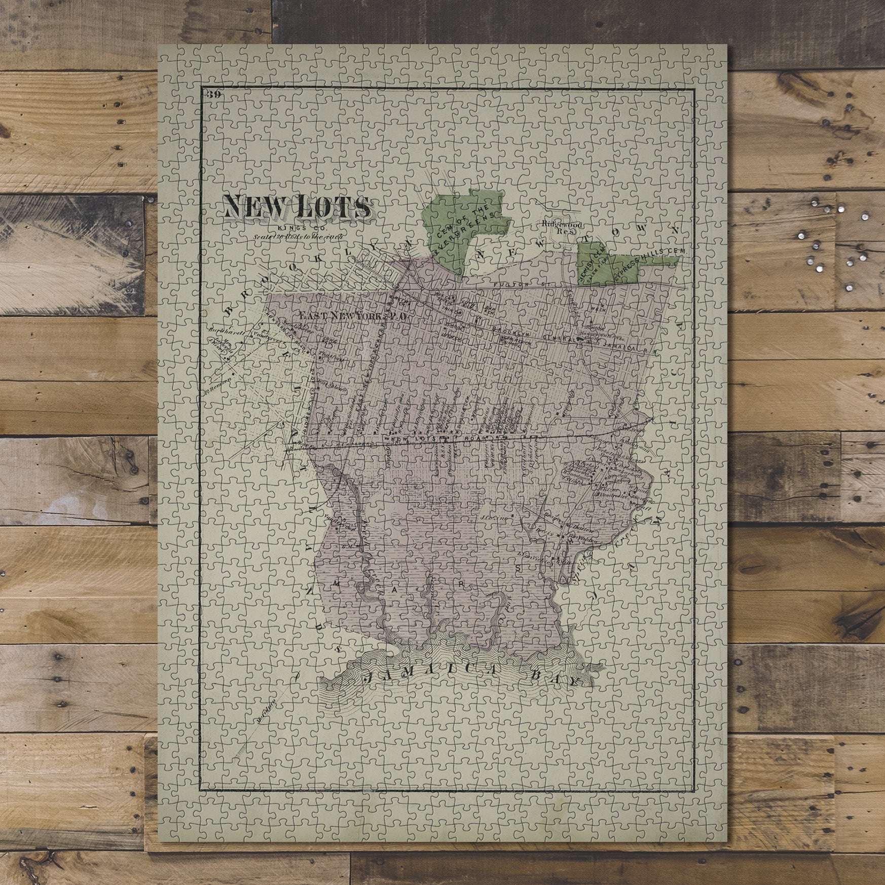 1000 Piece Jigsaw Puzzle 1873 Map of New York New Lots. Kings Co. L.I. Beers, F. W.