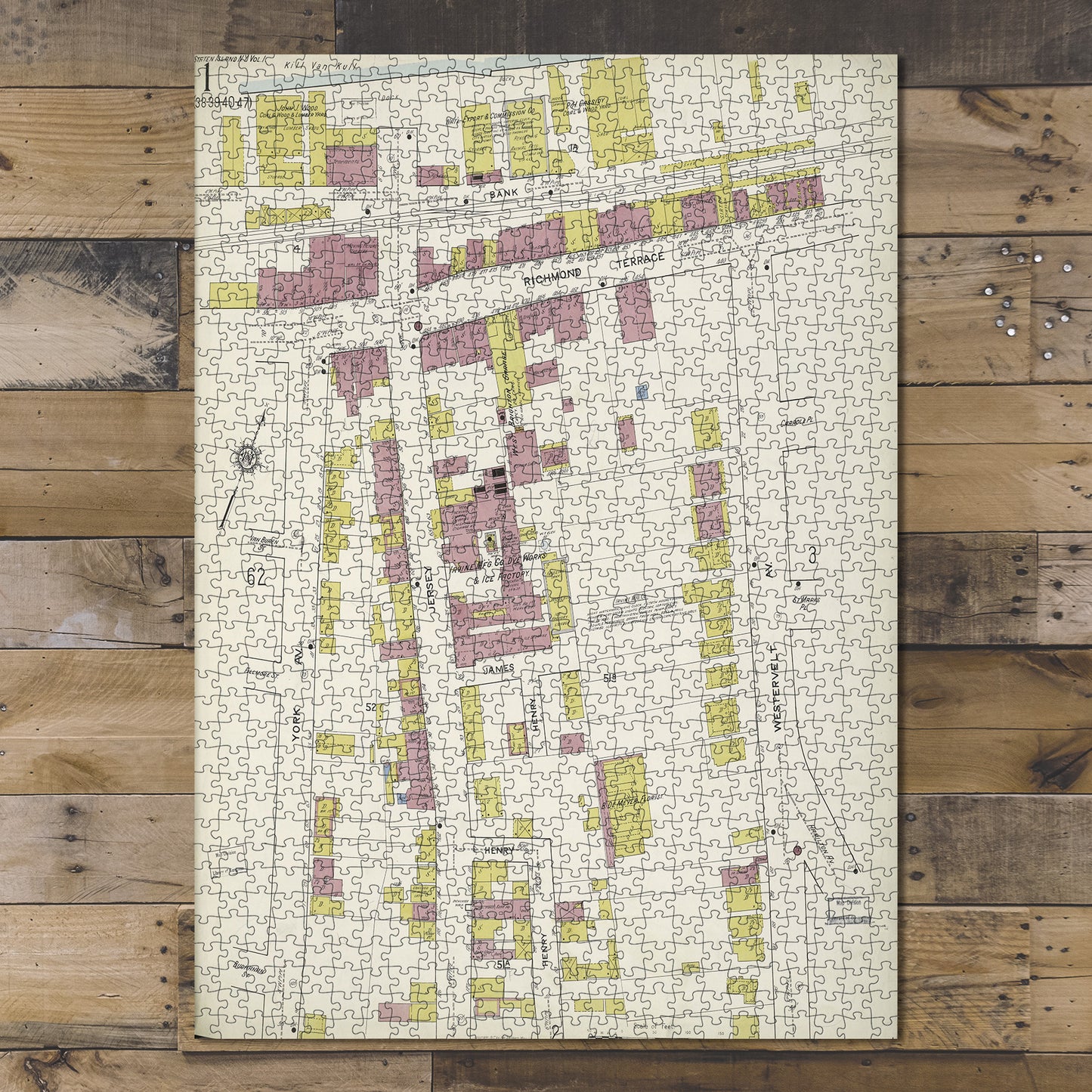 1000 Piece Jigsaw Puzzle 1884 Map of New York Staten Island, V. 1, Plate No. 1 Map