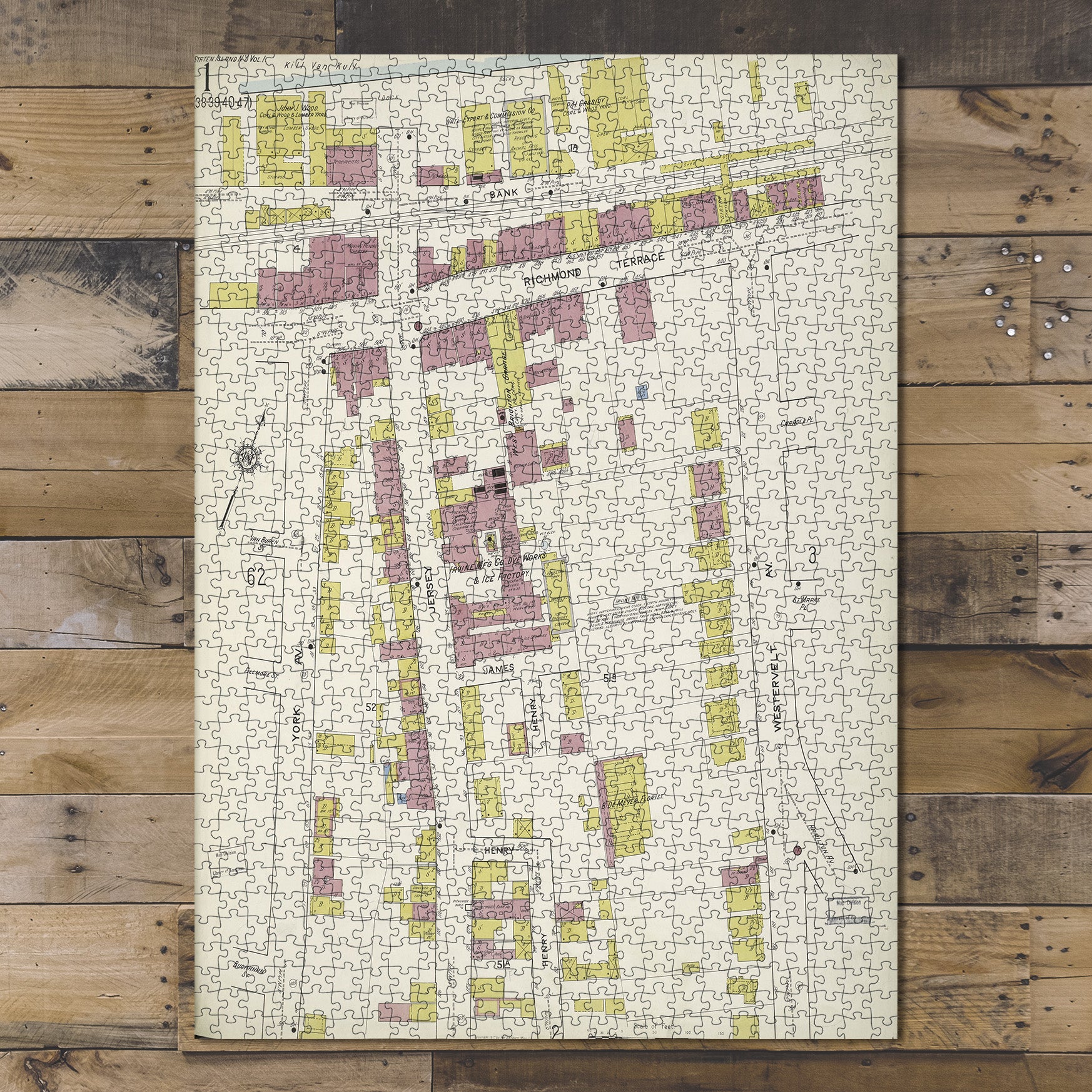 1000 Piece Jigsaw Puzzle 1884 Map of New York Staten Island, V. 1, Plate No. 1 Map