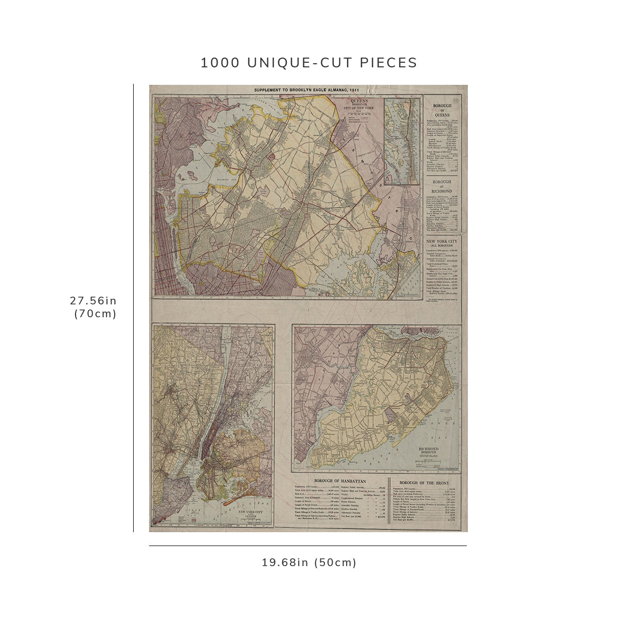 1000 Piece Jigsaw Puzzle: Map of Queens Borough, City of New York. New York City