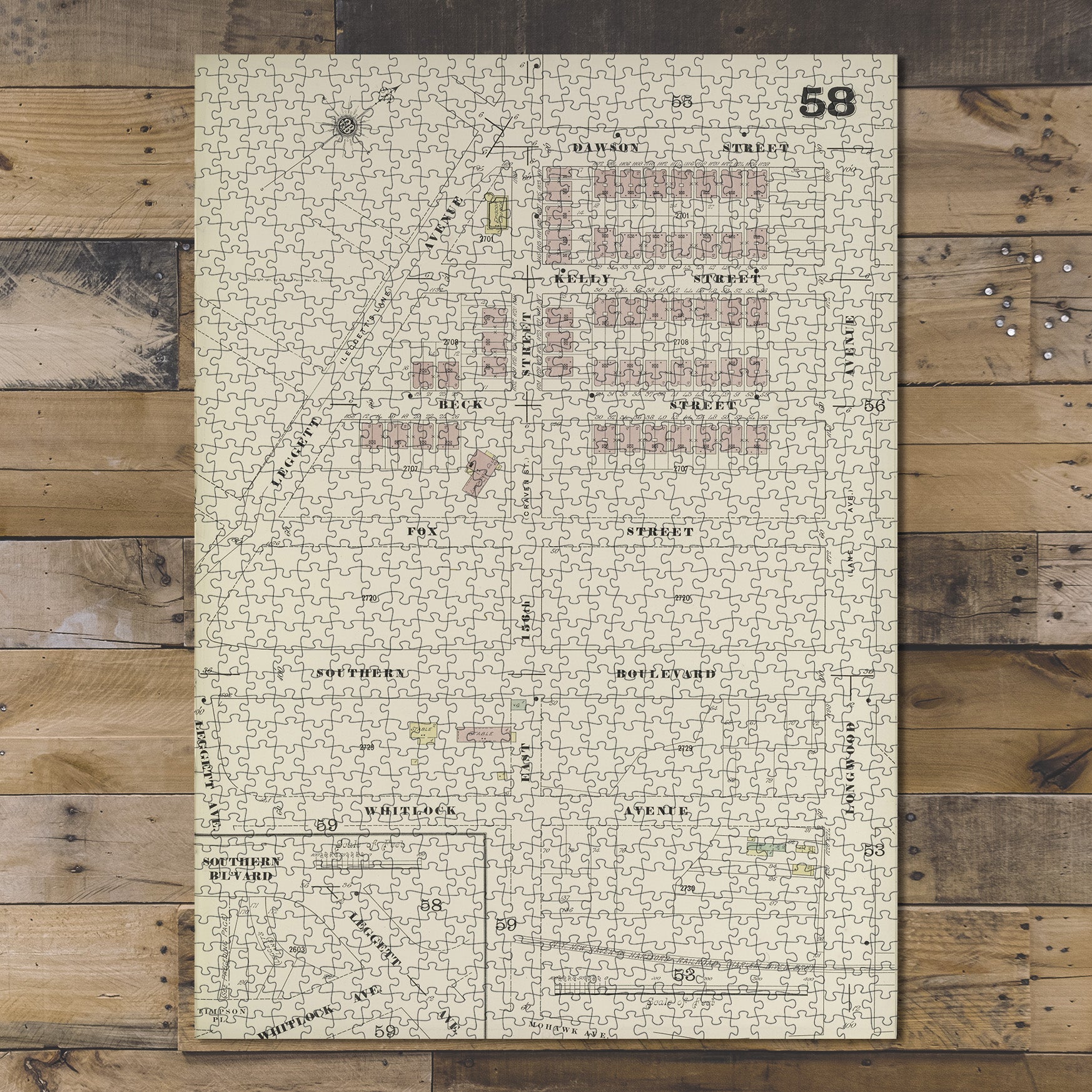 1000 Piece Jigsaw Puzzle 1884 Map of New York Bronx, V. 14, Plate No. 58 Map