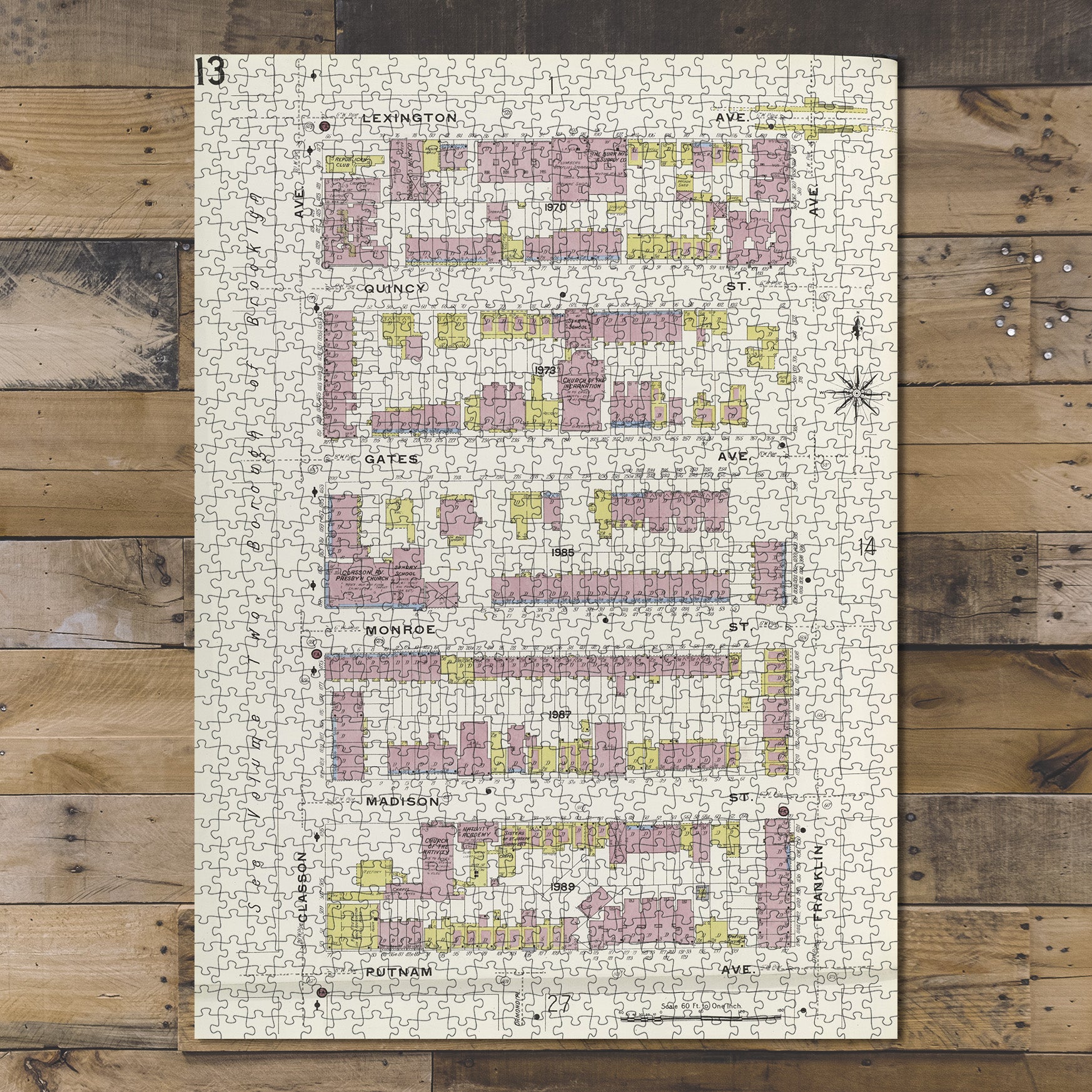 1000 Piece Jigsaw Puzzle 1884 Map of New York Brooklyn V. 5, Plate No. 13 Map