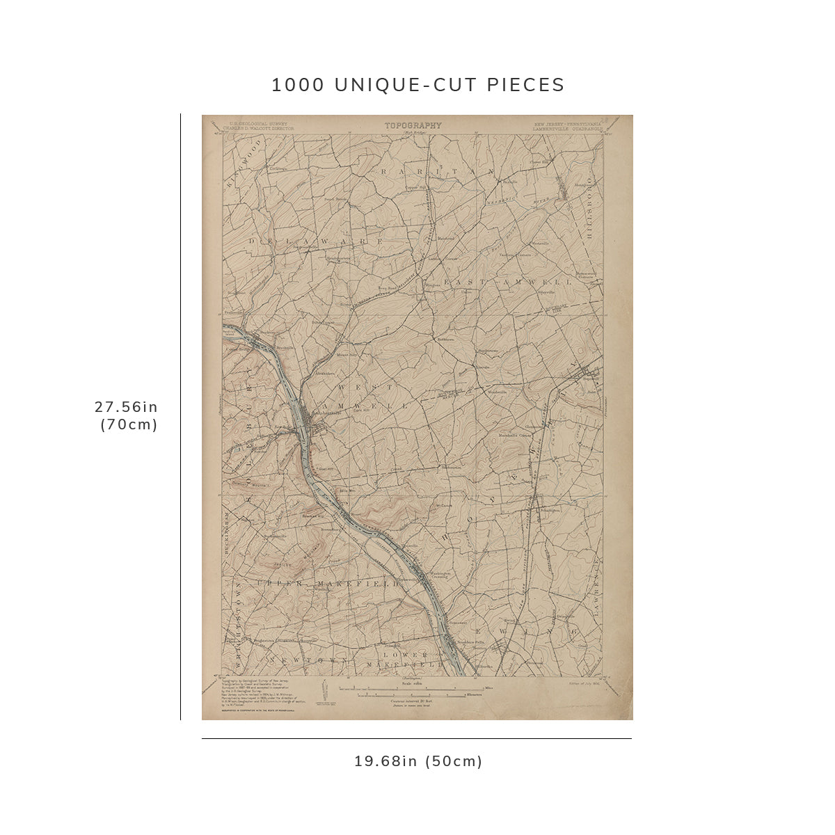 1000 Piece Jigsaw Puzzle: Map of Washington Lambertville, survey of 1887-88, ed. of 1906