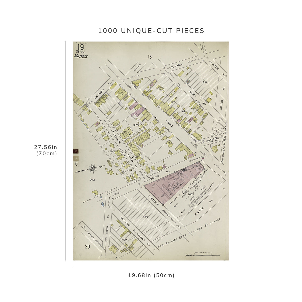 1000 Piece Jigsaw Puzzle: 1884 Map of New York Queens V. 3, Plate No. 19 Map