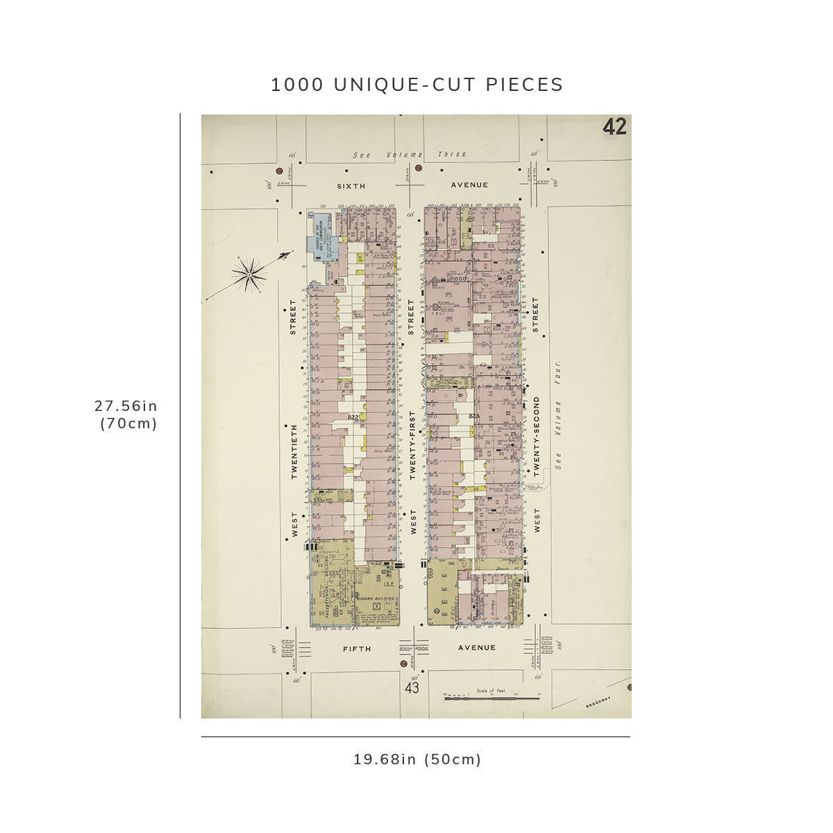 1000 Piece Jigsaw Puzzle: 1884 Map of New York Manhattan, V. 2, Plate No. 42 Map