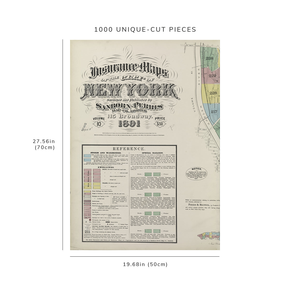 1000 Piece Jigsaw Puzzle: 1884 Map of New York Insurance Maps of the City of New York