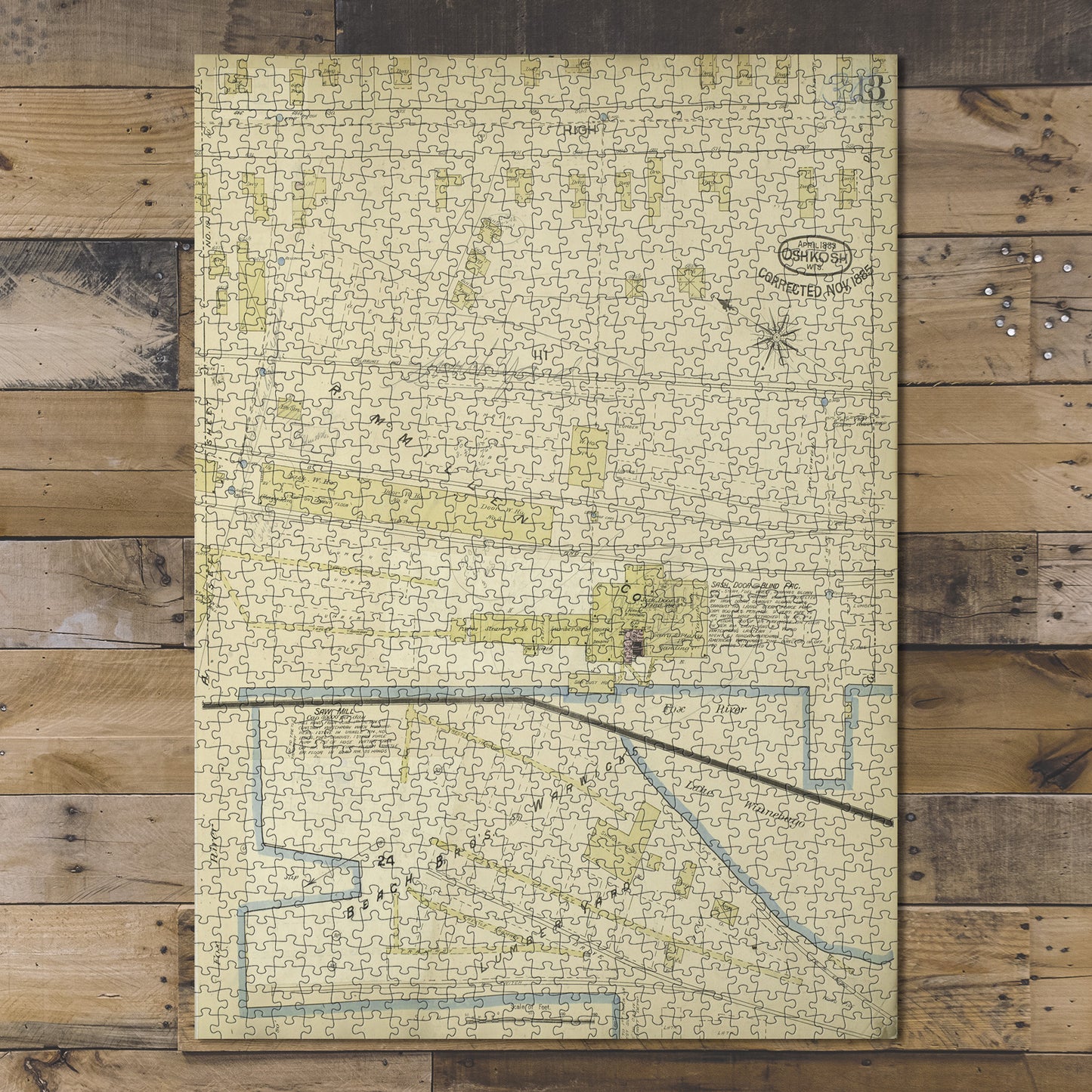 1000 Piece Jigsaw Puzzle 1885-188 Map of New York Oshkosh, Wisconsin