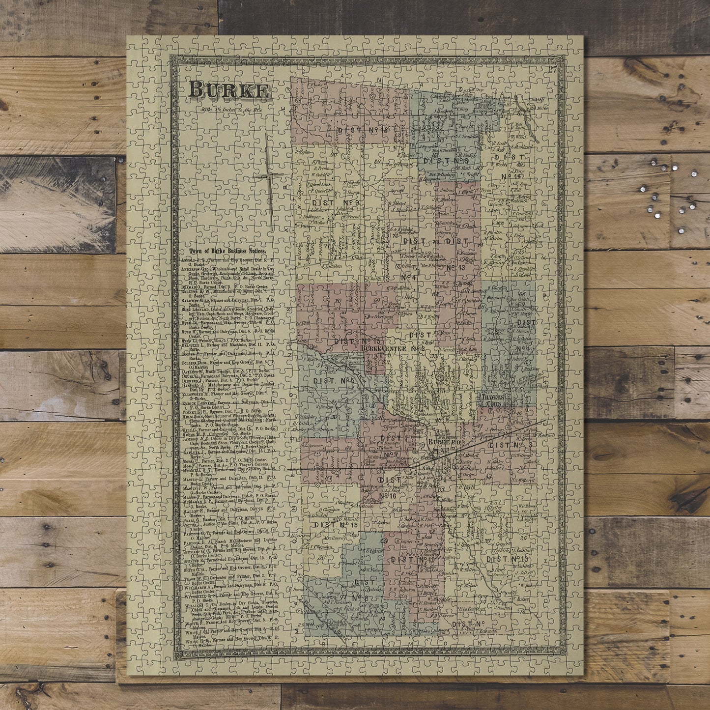 1000 Piece Jigsaw Puzzle 1876 Map of Philadelphia Burke Townshi; Town of Burke Business