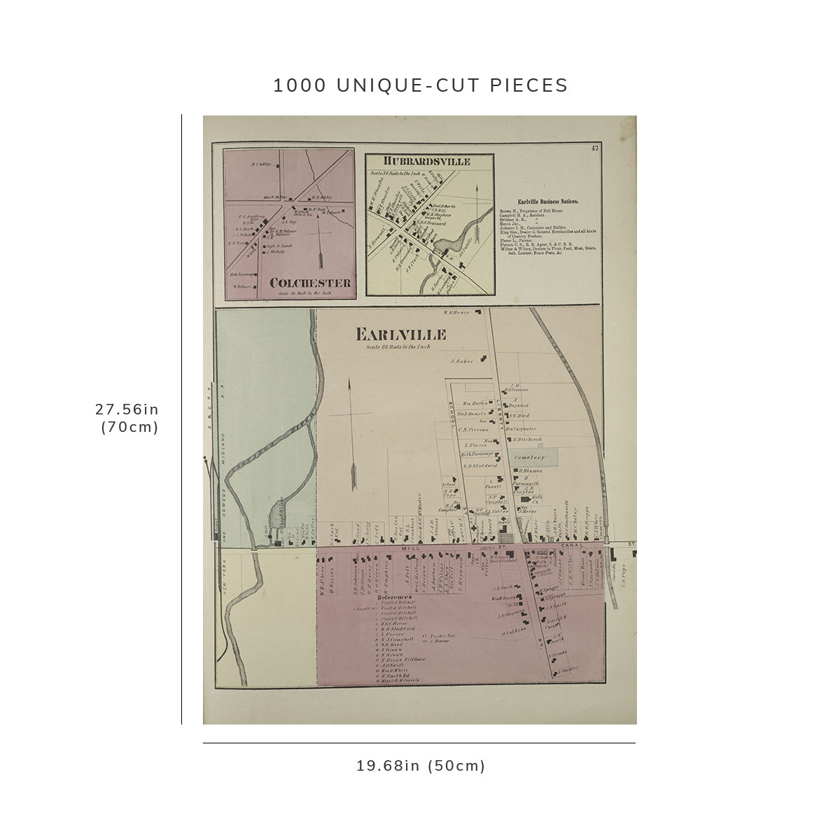 1000 Piece Jigsaw Puzzle: 1875 Map of Philadelphia Colchester Village Hubbardsville