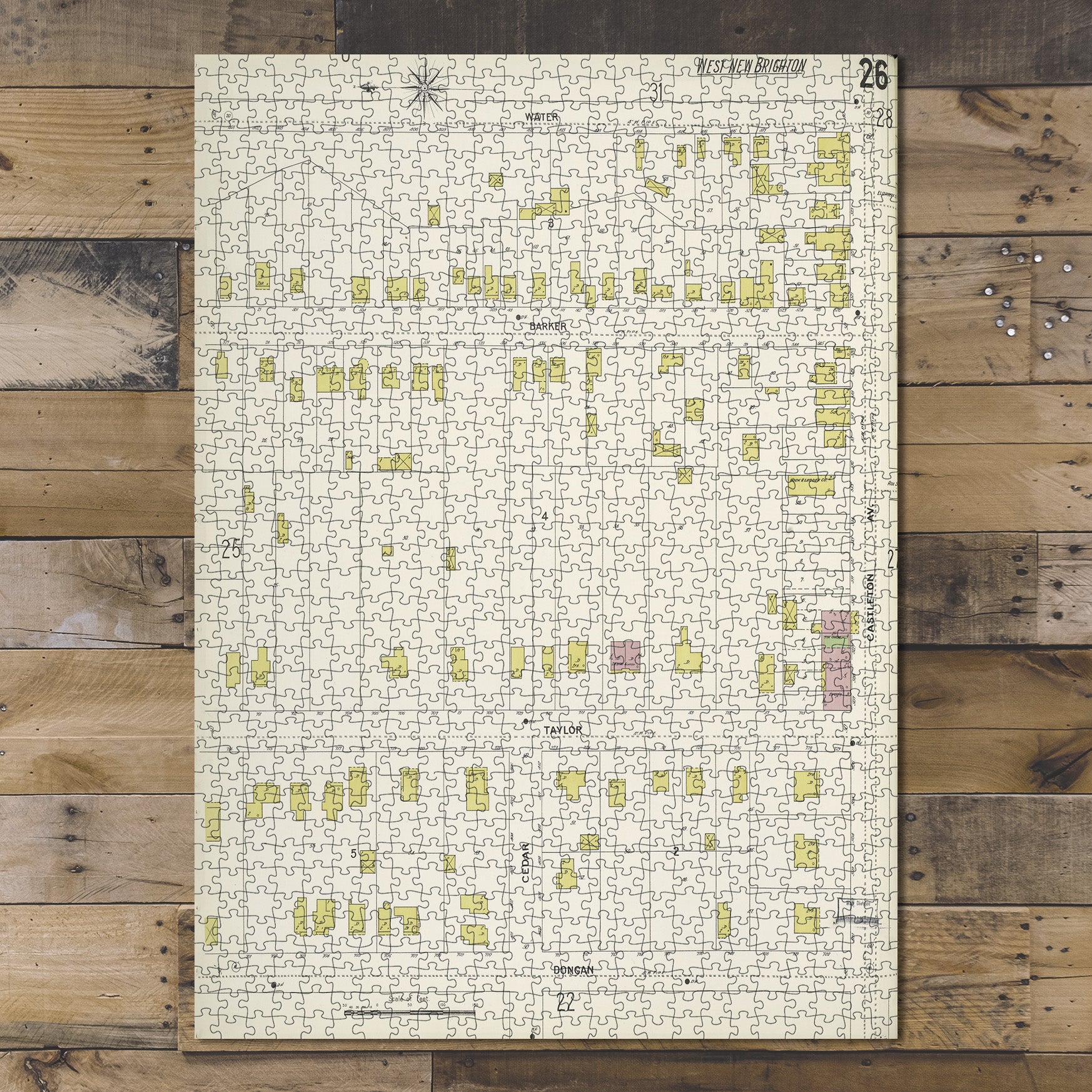 1000 Piece Jigsaw Puzzle 1884 Map of New York Richmond, Plate No. 26 Map Wat