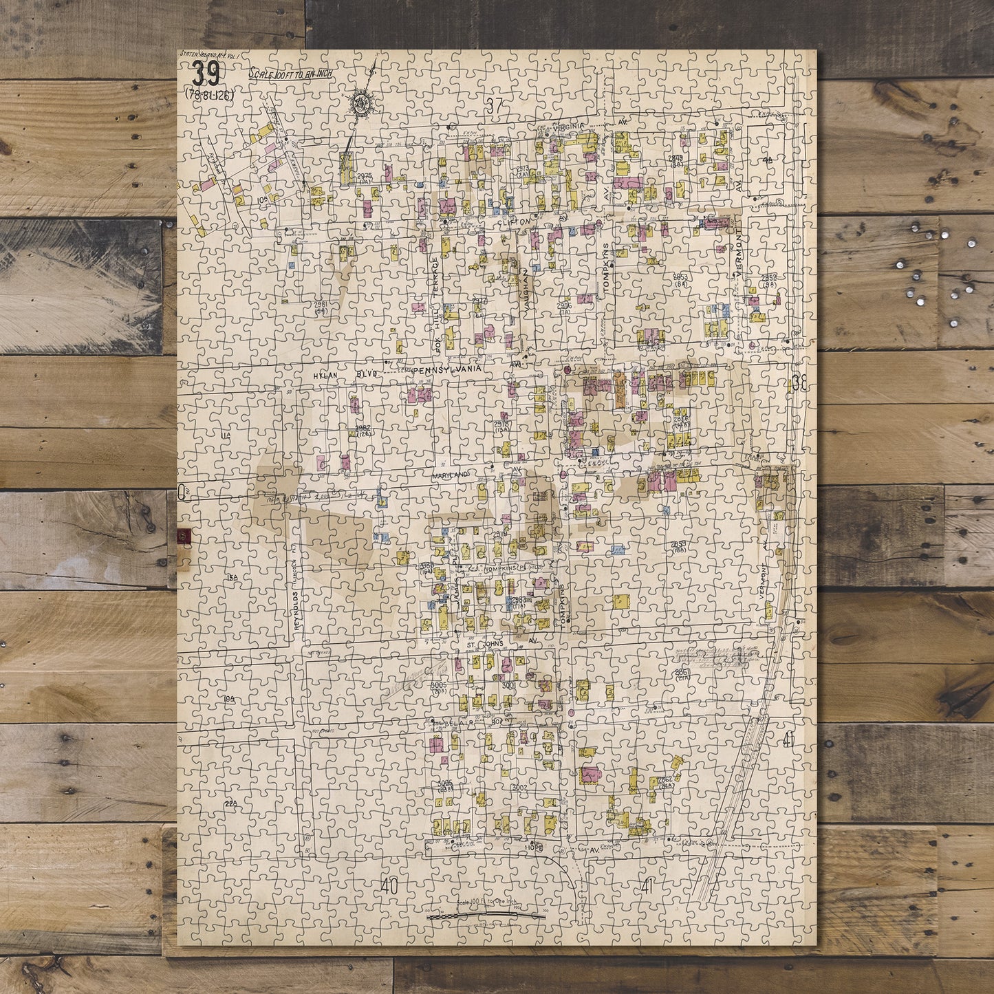 1000 Piece Jigsaw Puzzle Map of New York Staten Island, V. 1, Plate No. 39 Map