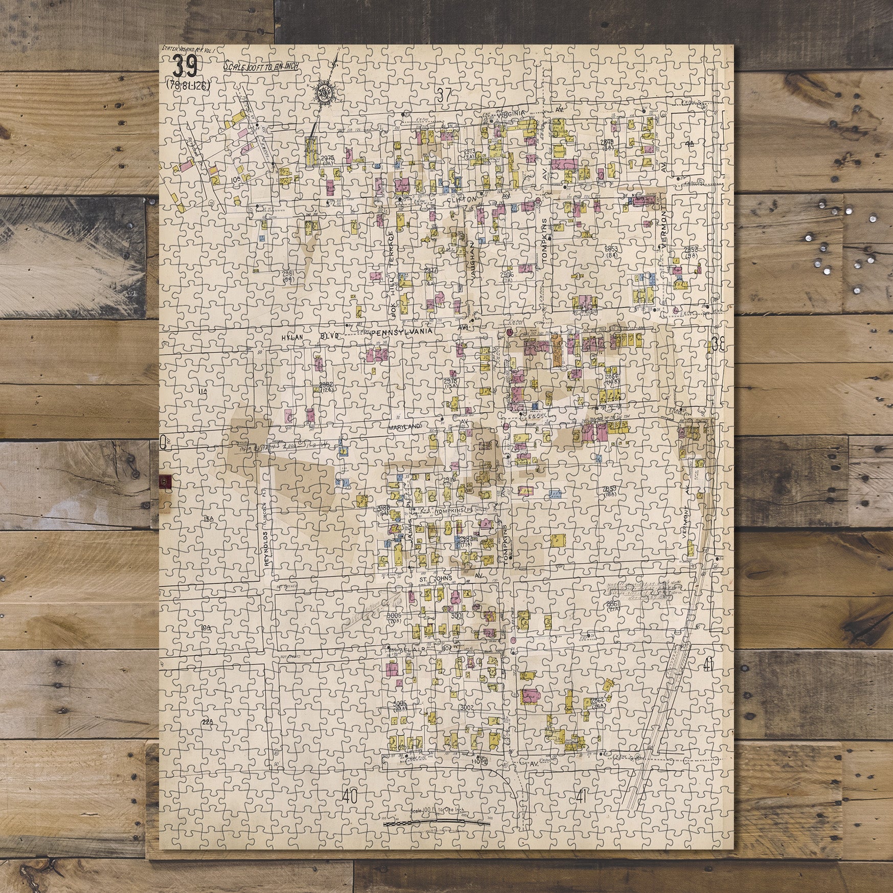 1000 Piece Jigsaw Puzzle Map of New York Staten Island, V. 1, Plate No. 39 Map