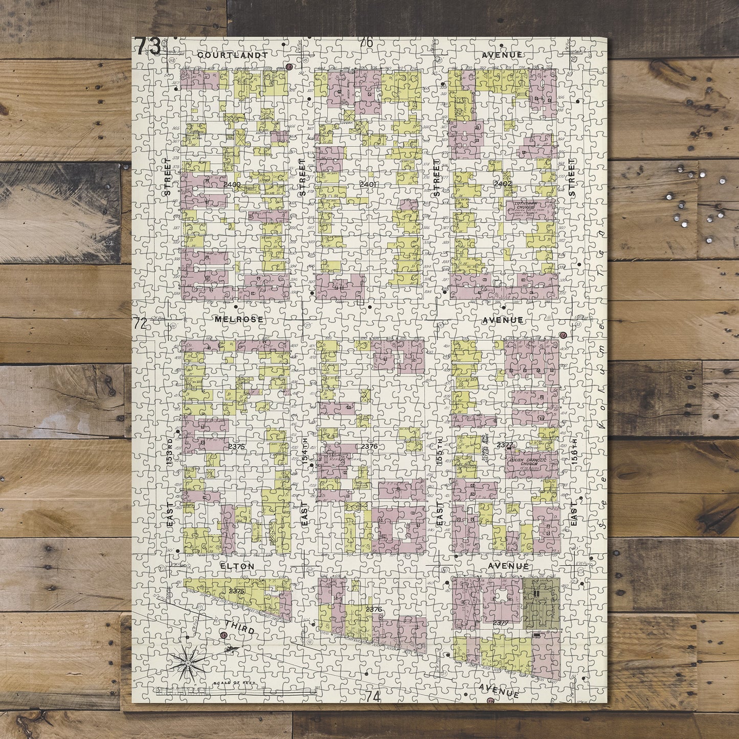 1000 Piece Jigsaw Puzzle 1884 Map of New York Bronx, V. 9, Plate No. 73 Map