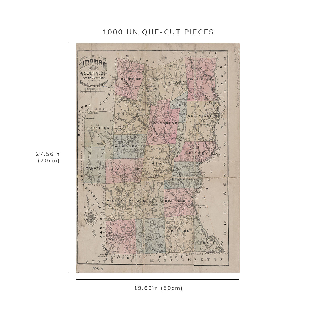 1000 Piece Jigsaw Puzzle: 1884 Map of Syracuse Windham County, Vt. Child, Hamilton