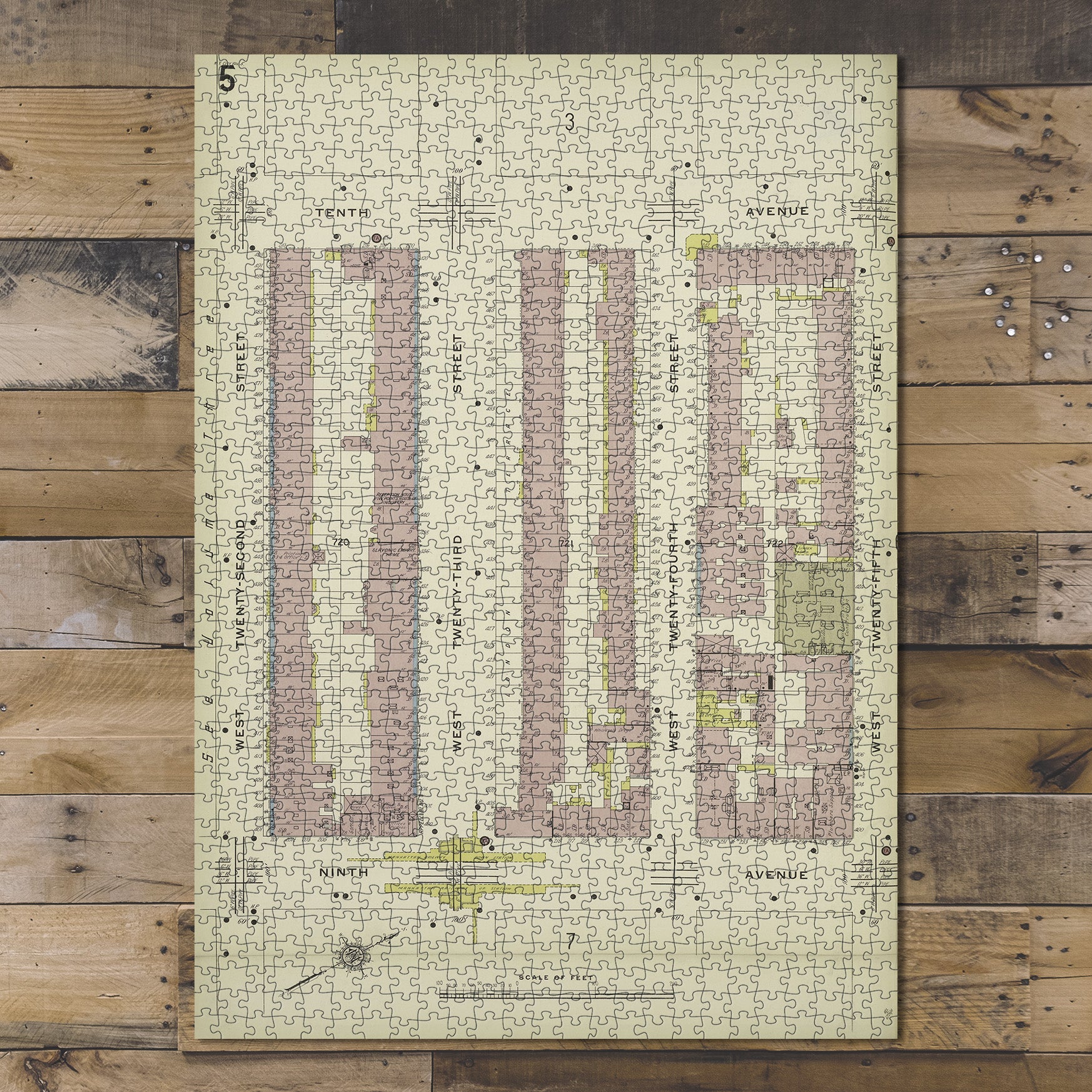 1000 Piece Jigsaw Puzzle 1884 Map of New York Manhattan, V. 5, Plate No. 5 Map