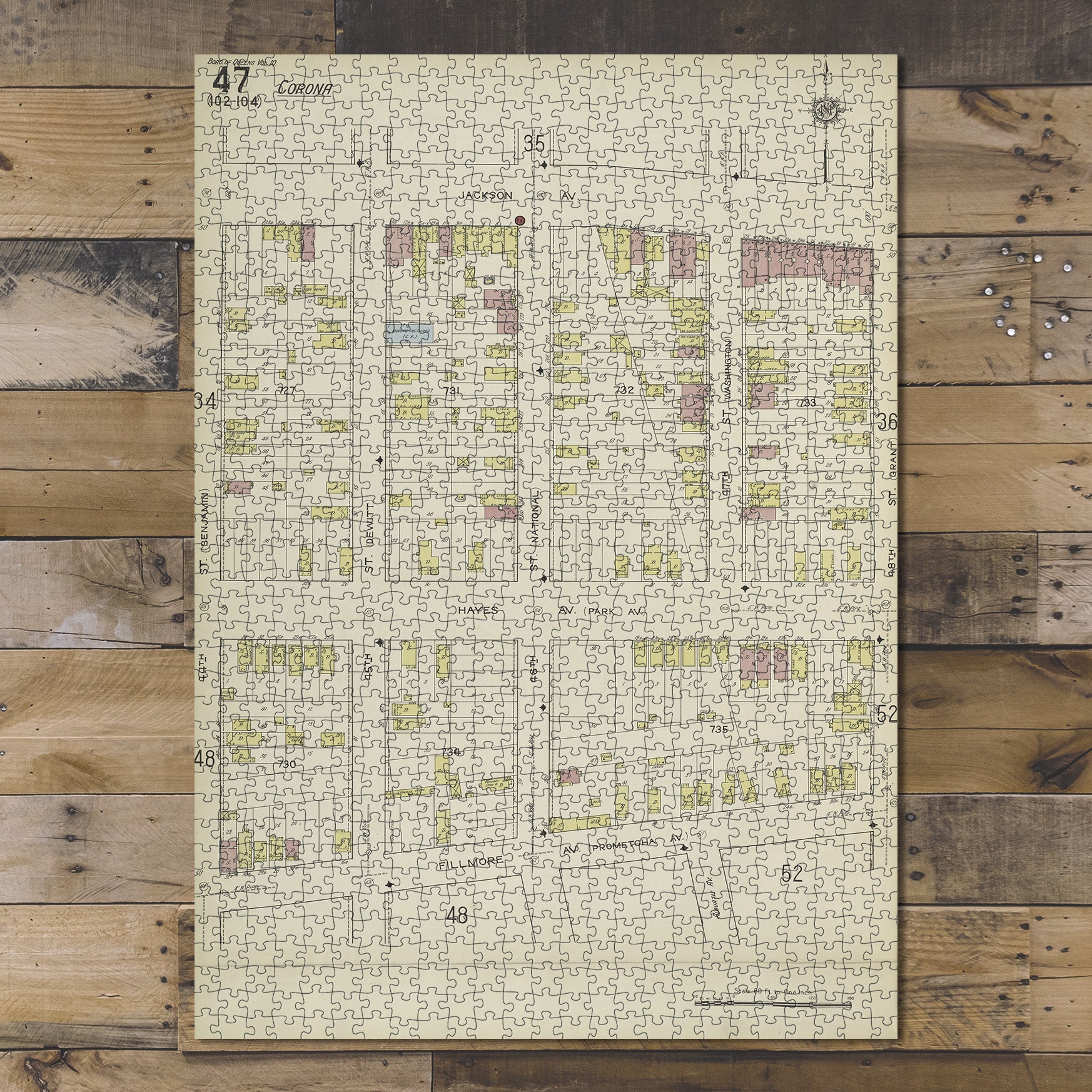 1000 Piece Jigsaw Puzzle 1884 Map of New York Queens V. 10, Plate No. 47 Map