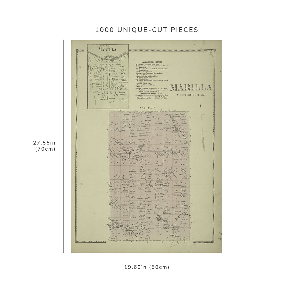 1000 Piece Jigsaw Puzzle: 1866 Map of Philadelphia Marilla Village Marilla Business