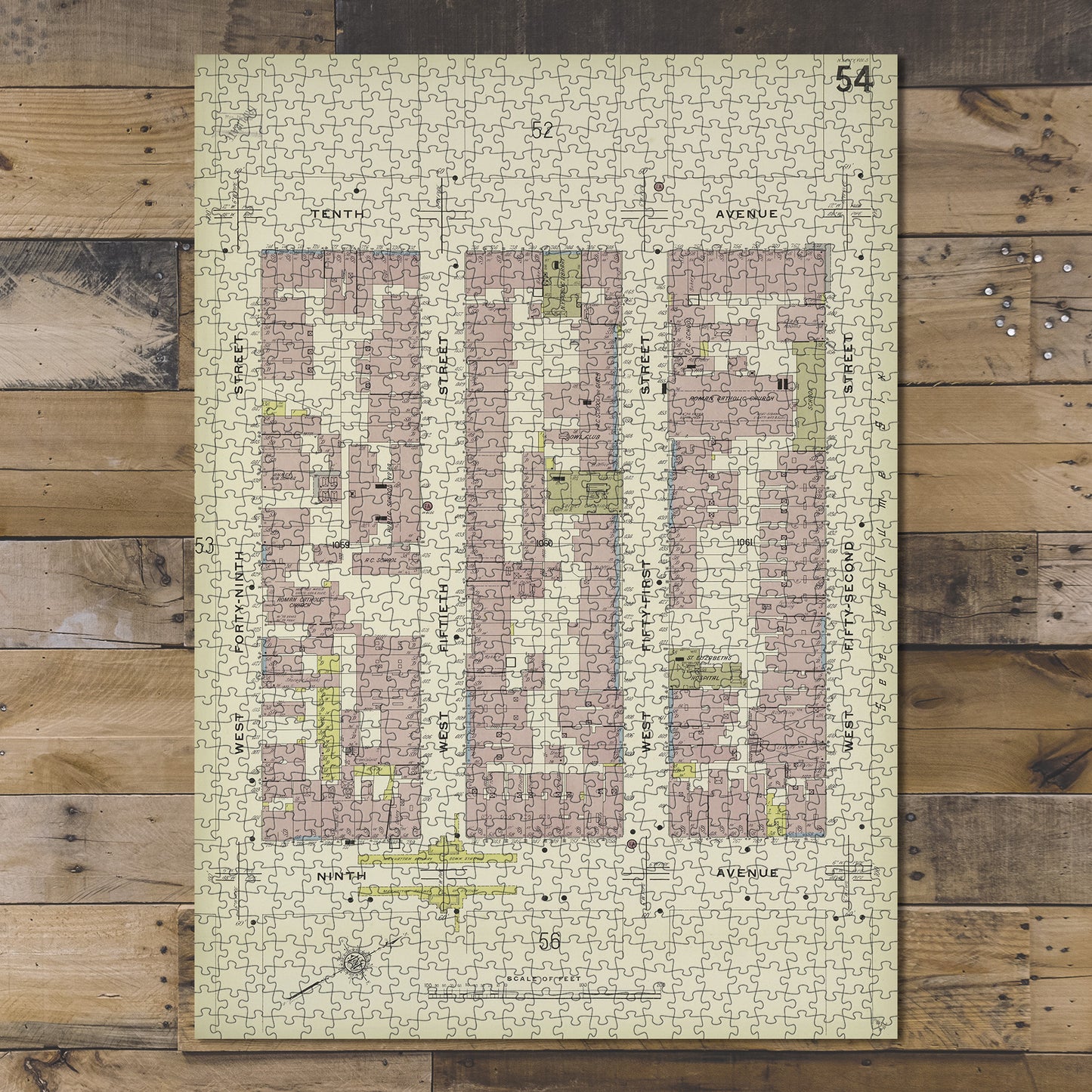 1000 Piece Jigsaw Puzzle 1884 Map of New York Manhattan, V. 5, Plate No. 54 Map