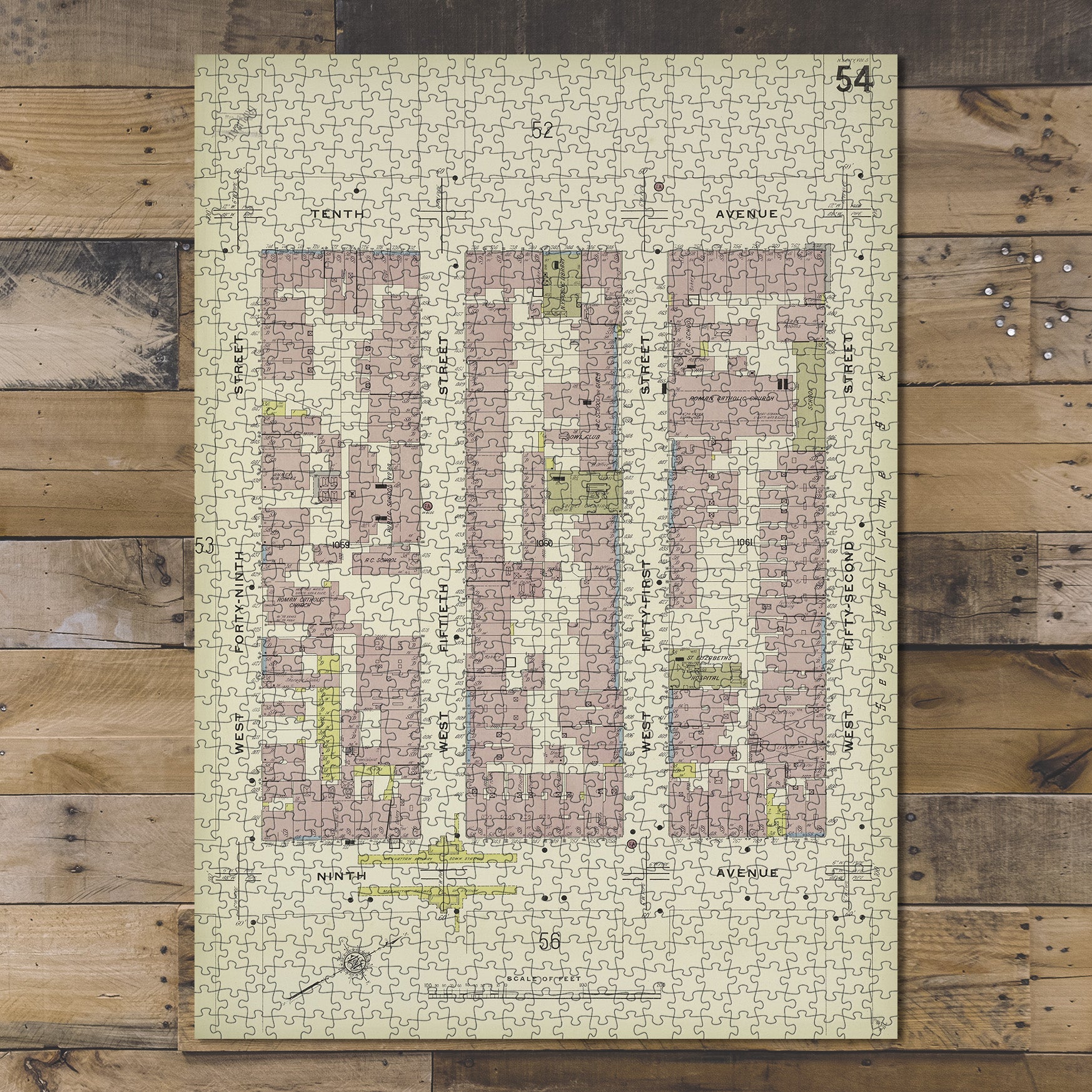 1000 Piece Jigsaw Puzzle 1884 Map of New York Manhattan, V. 5, Plate No. 54 Map