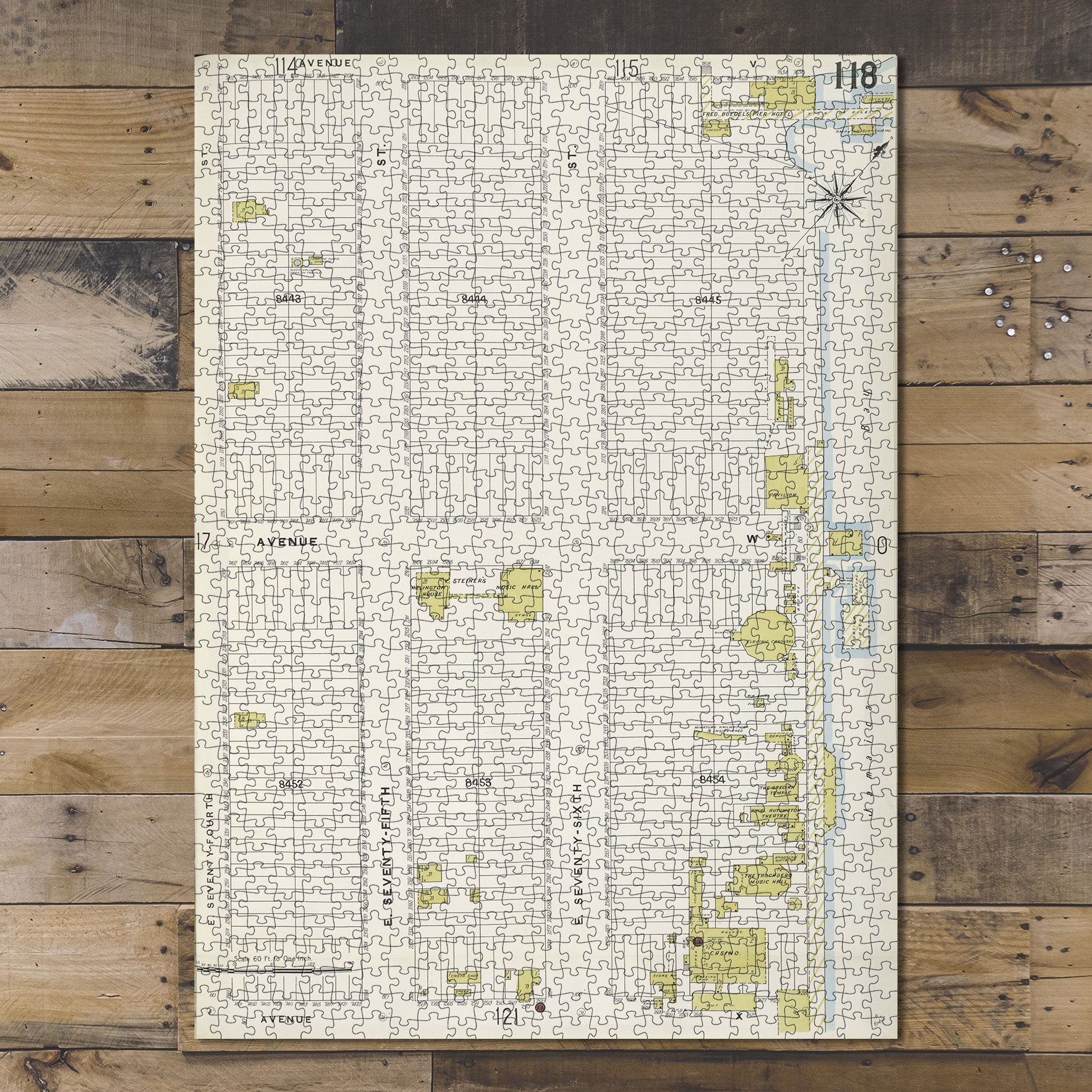 1000 Piece Jigsaw Puzzle 1884 Map of New York Brooklyn V. 15, Plate No. 118 Map