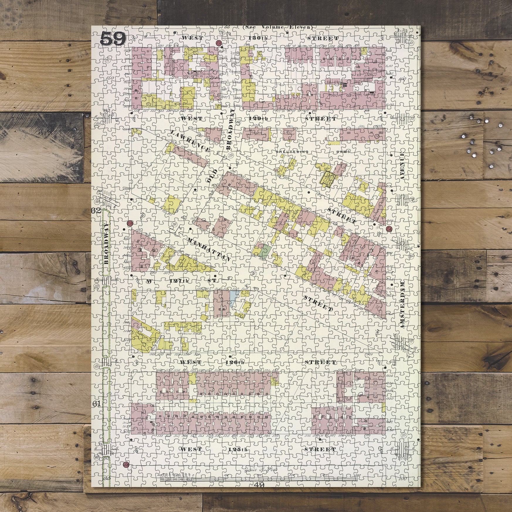 1000 Piece Jigsaw Puzzle 1884 Map of New York Manhattan, V. 7, Plate No. 59 Map