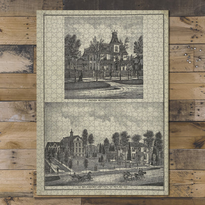 1000 Piece Jigsaw Puzzle 1876 Map of Philadelphia Lampson Residence, Le Roy, N.Y.
