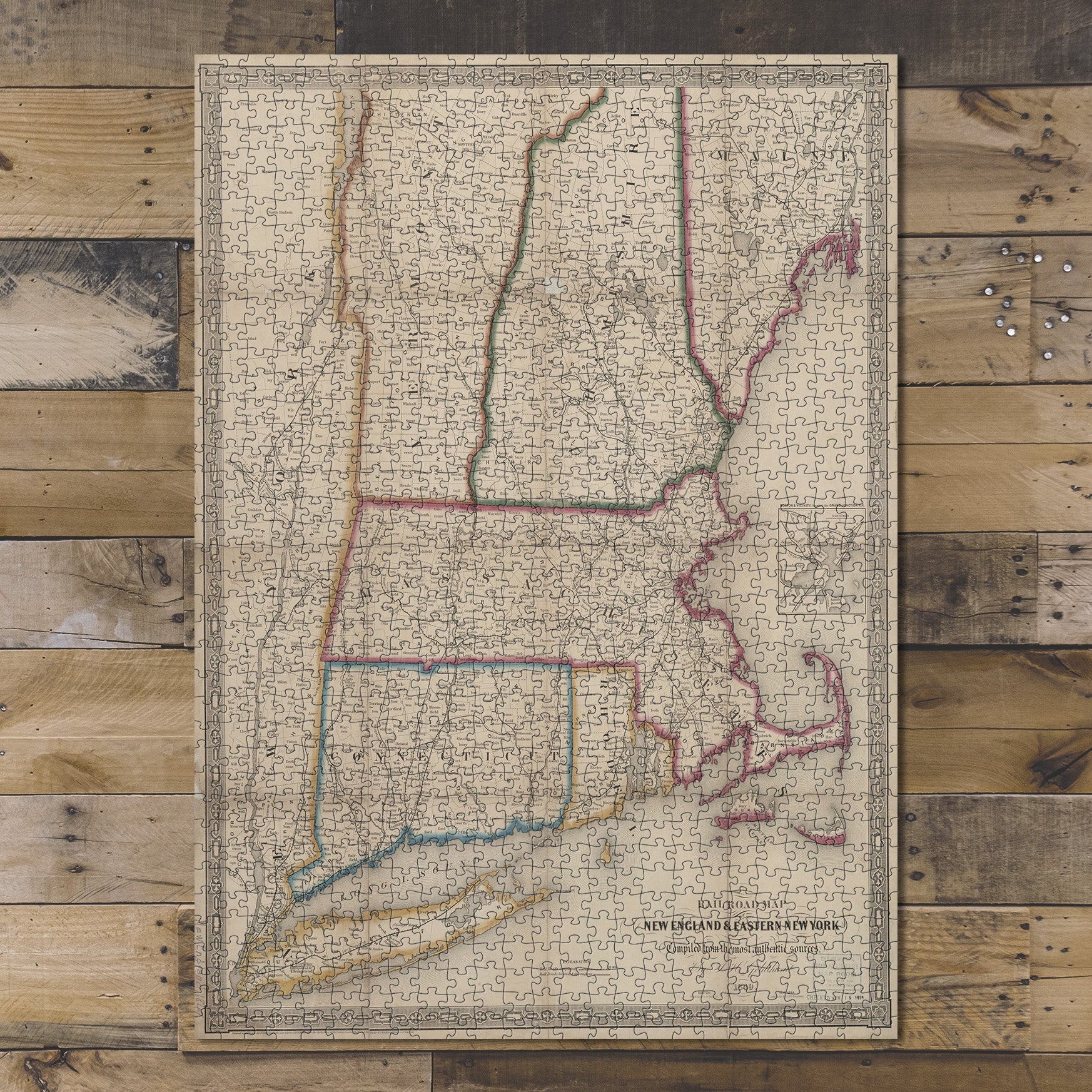 1000 Piece Jigsaw Puzzle 1849 Map of 8 State St. Boston Railroad Map of New England