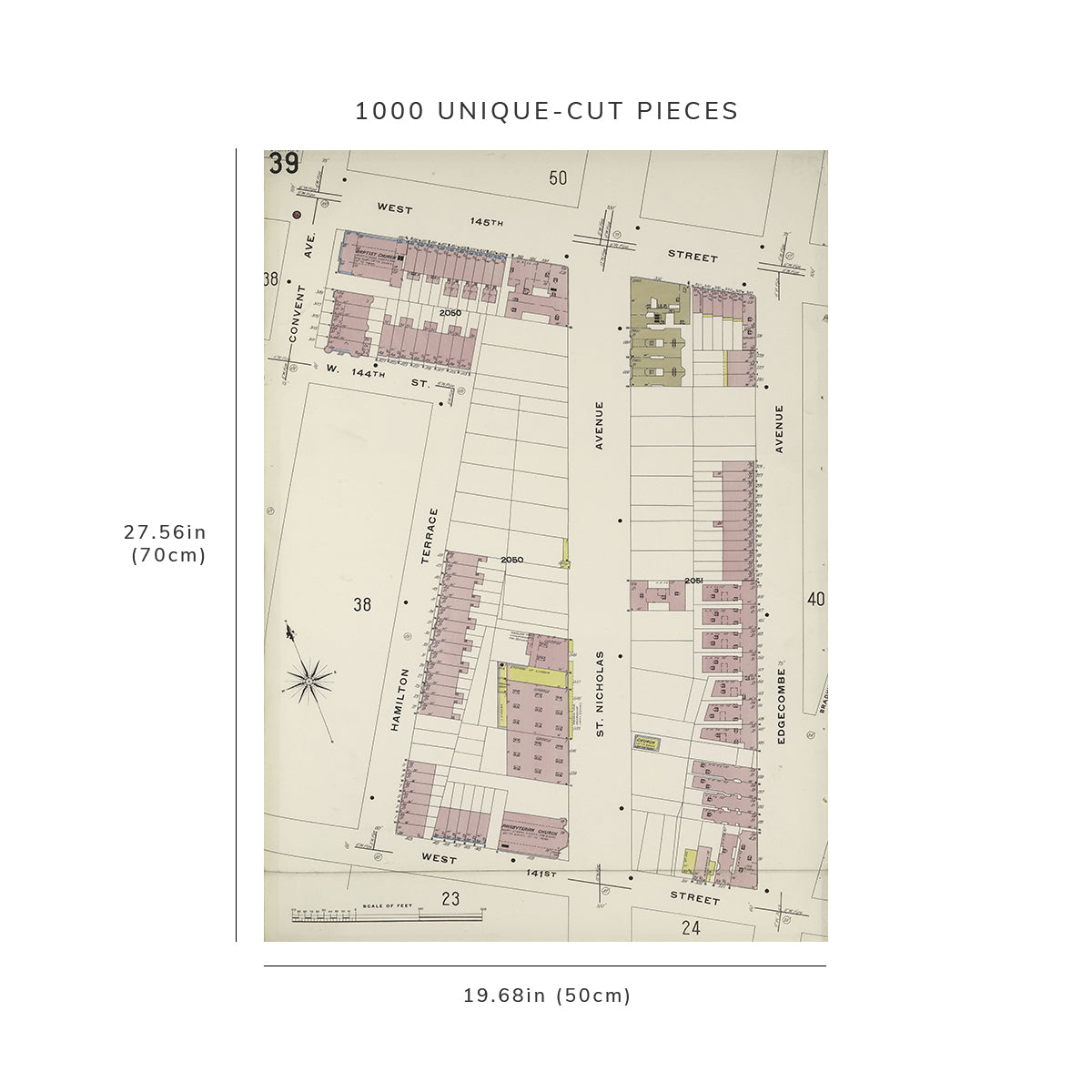 1000 Piece Jigsaw Puzzle: 1884 Map of New York Manhattan, V. 11, Plate No. 39 Map