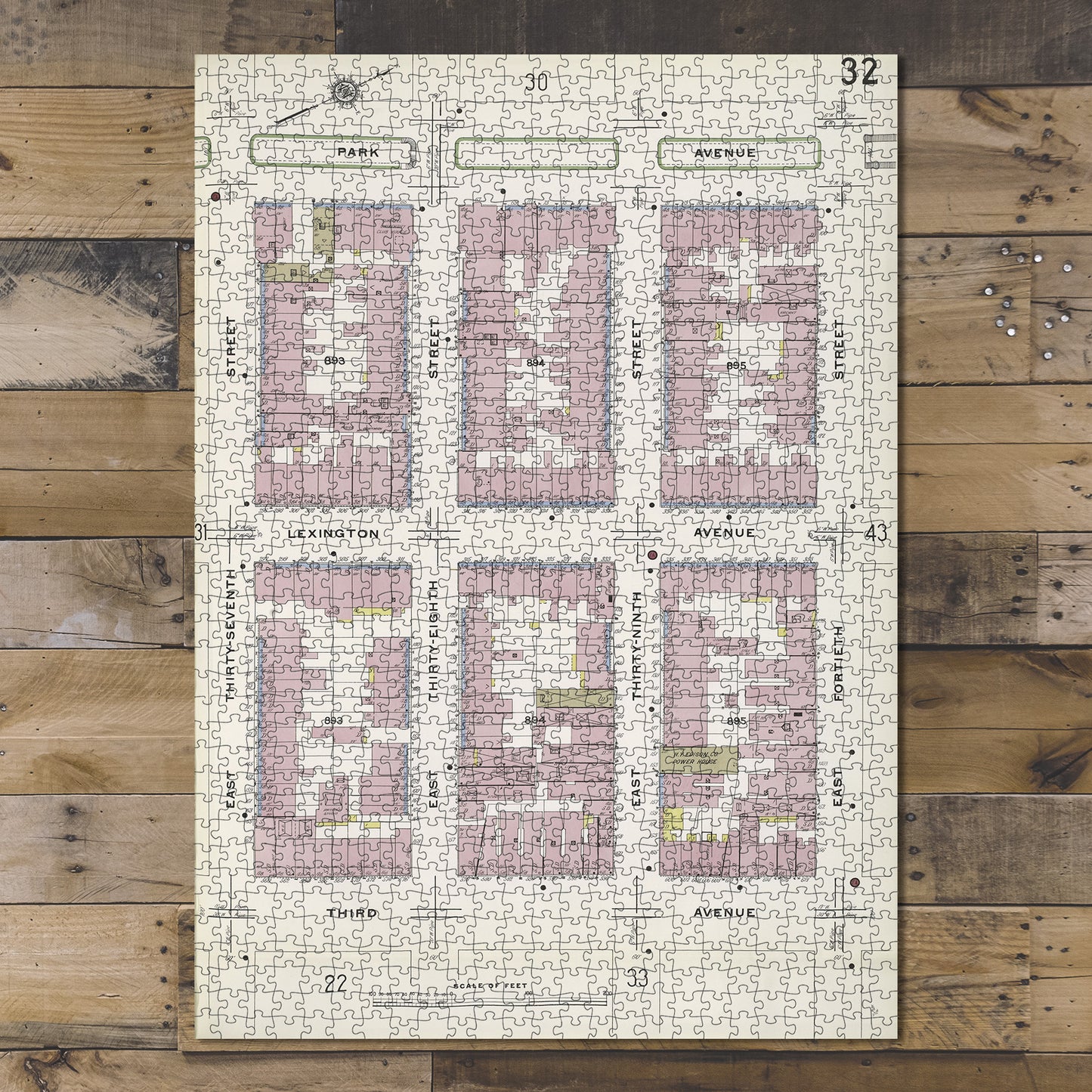1000 Piece Jigsaw Puzzle 1884 Map of New York Manhattan, V. 4, Plate No. 32 Map