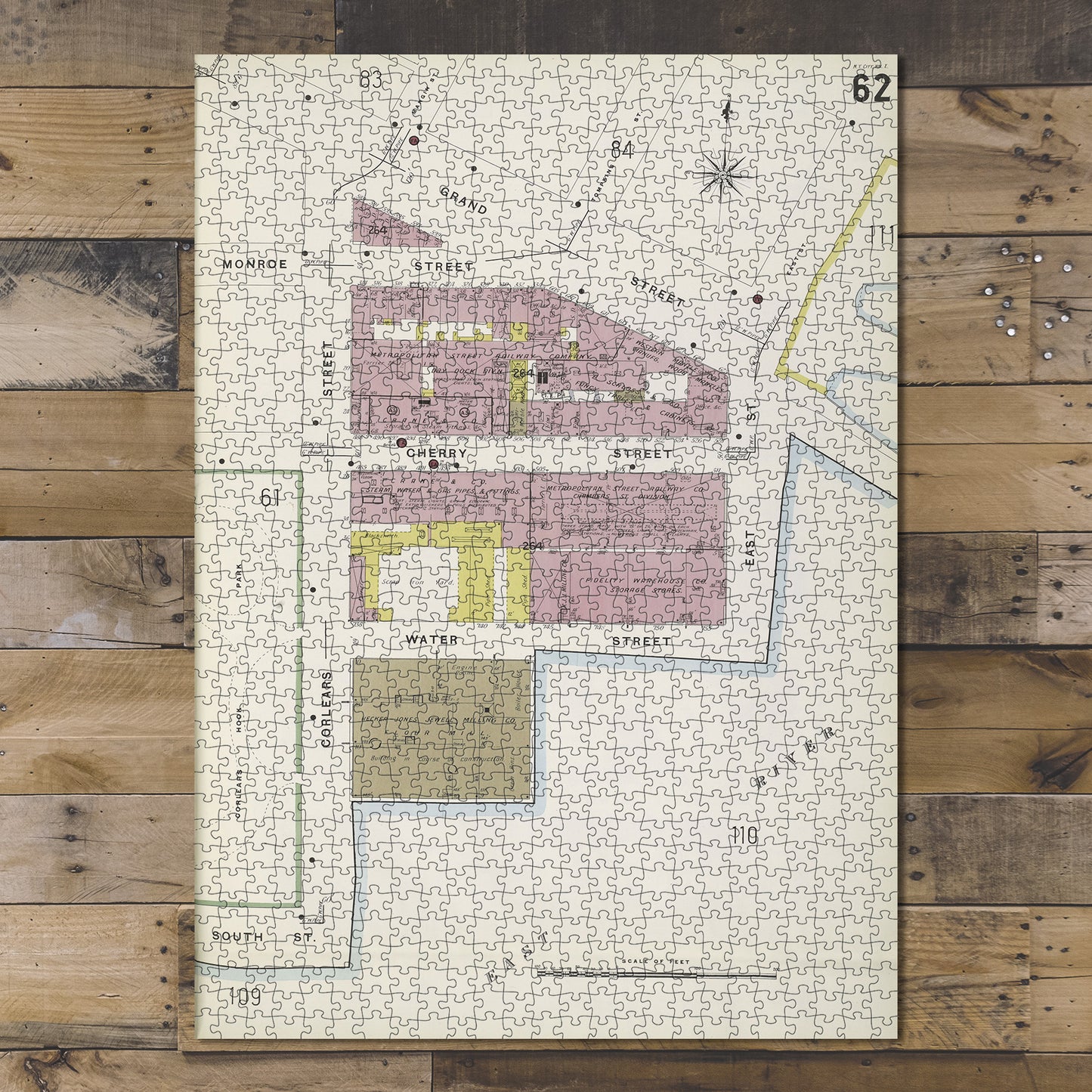 1000 Piece Jigsaw Puzzle 1884 Map of New York Manhattan, V. 1, Plate No. 62 Map