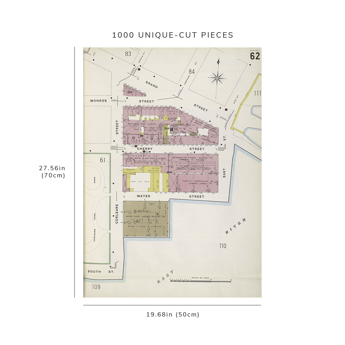 1000 Piece Jigsaw Puzzle: 1884 Map of New York Manhattan, V. 1, Plate No. 62 Map
