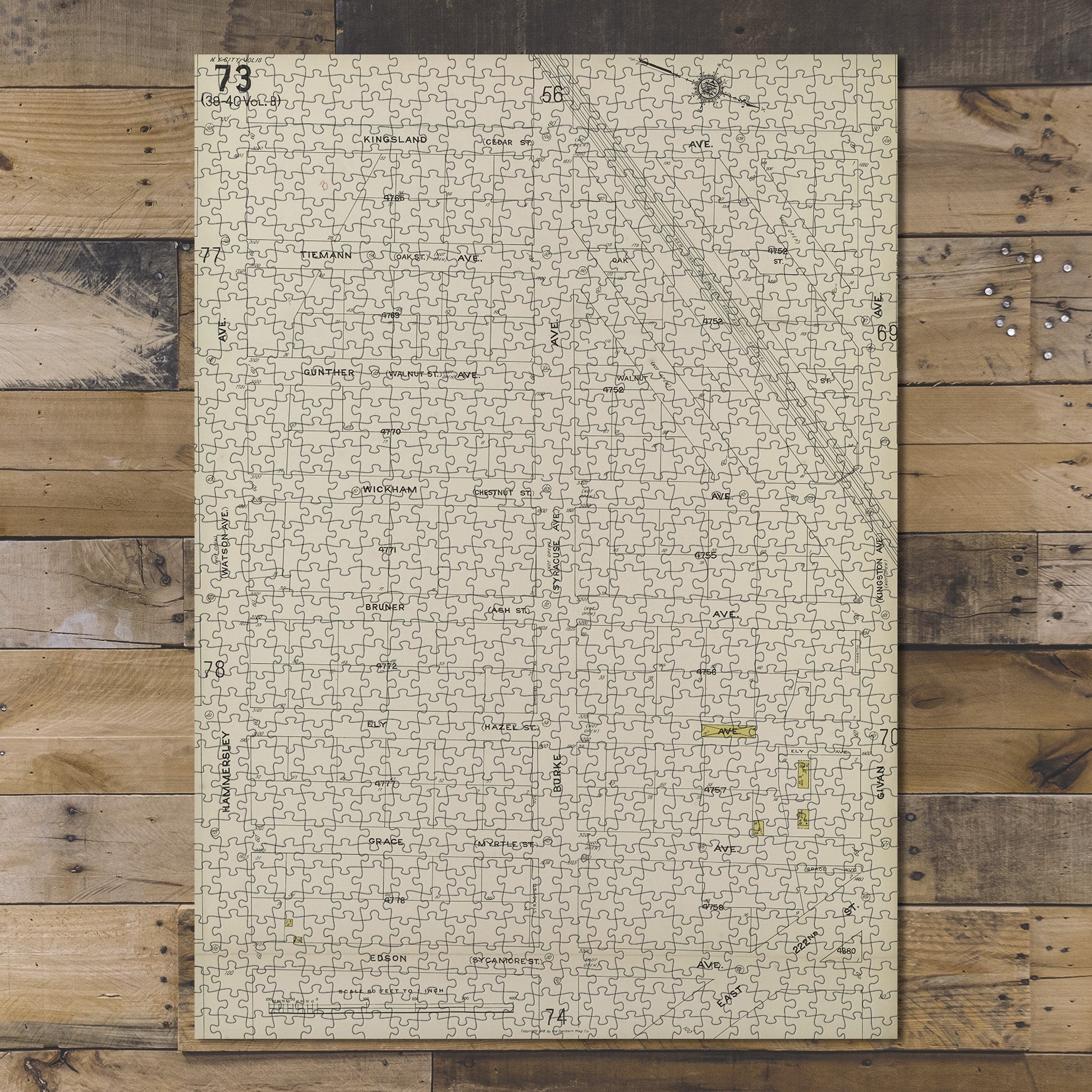 1000 Piece Jigsaw Puzzle 1884 Map of New York Bronx, V. 18, Plate No. 73 Map