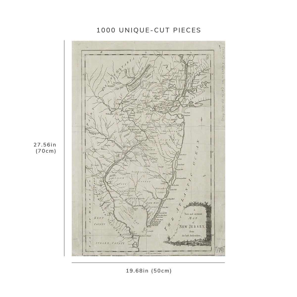 1000 Piece Jigsaw Puzzle: 1780 Map of Londo A New and accurate Map of New Jersey